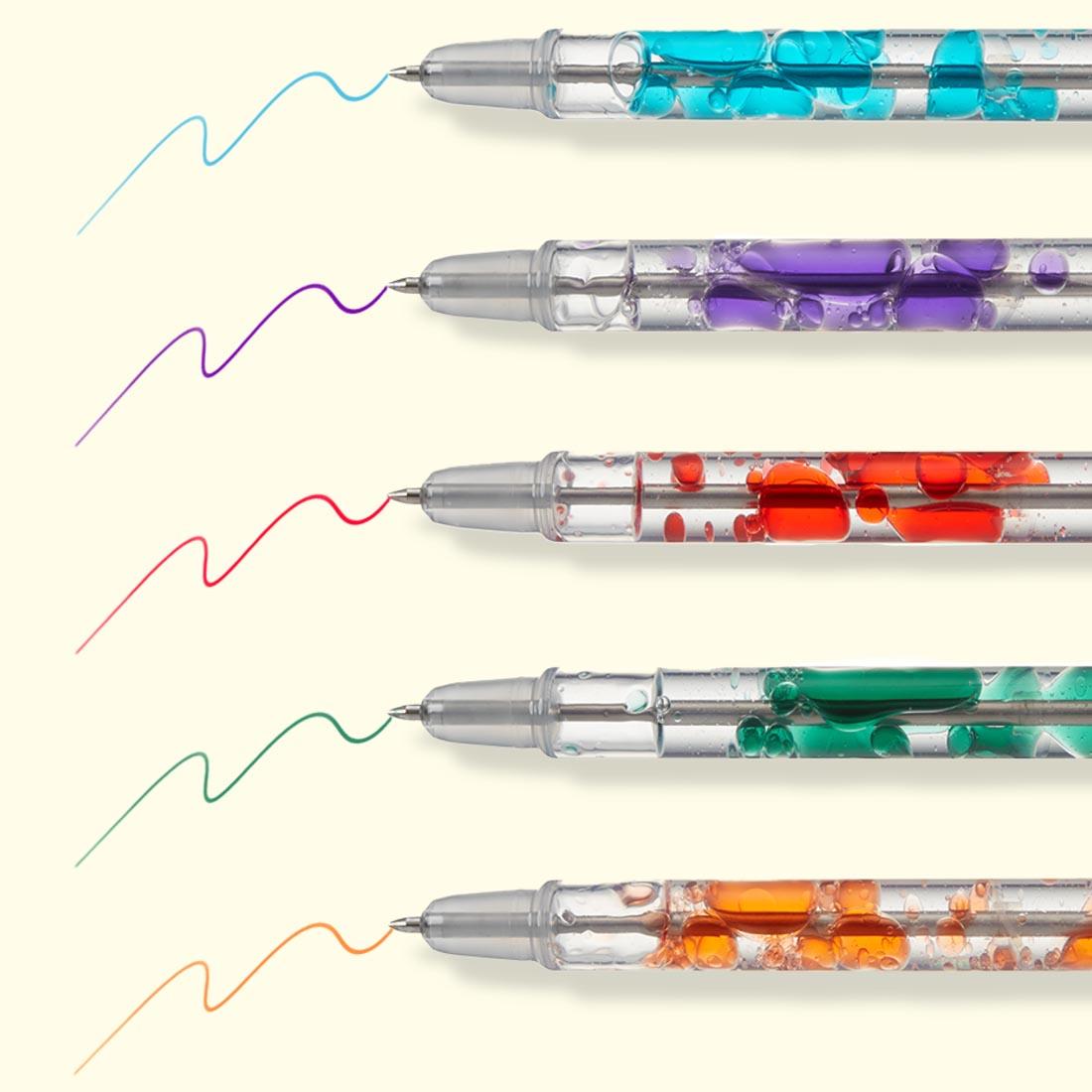 Scented Lava Gel Pens 5-Count Classic Set by Lifelines, showing a line drawn from each pen