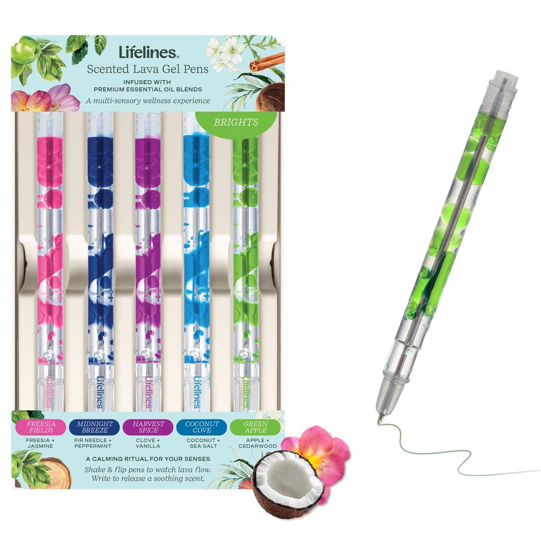 Scented Lava Gel Pens 5-Count Bright Set by Lifelines plus a pen drawing a line