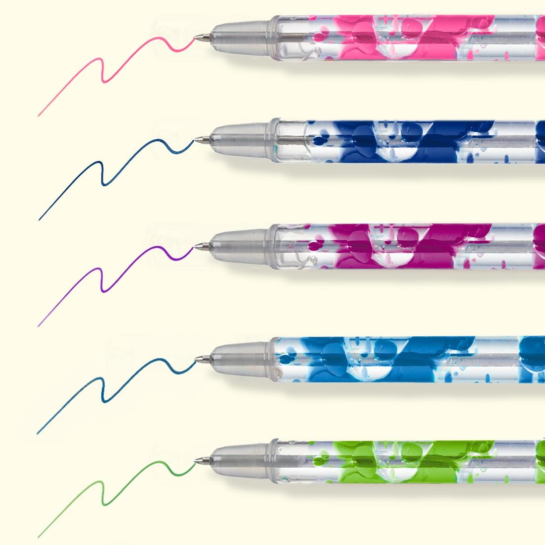 Scented Lava Gel Pens 5-Count Bright Set by Lifelines, showing a line drawn from each pen