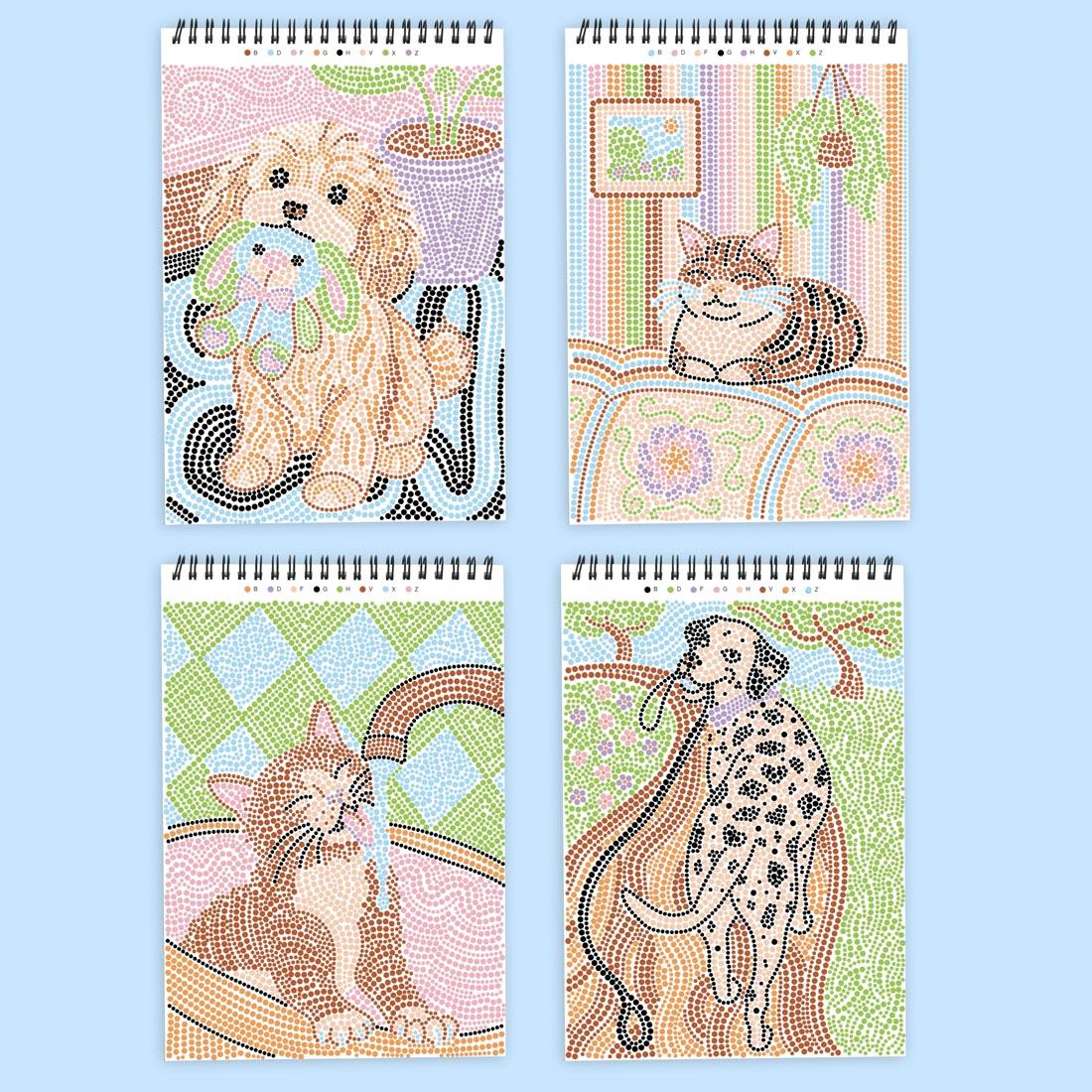4 completed examples made with Wags & Whiskers Dot-By-Letter FlowArt by Lifelines