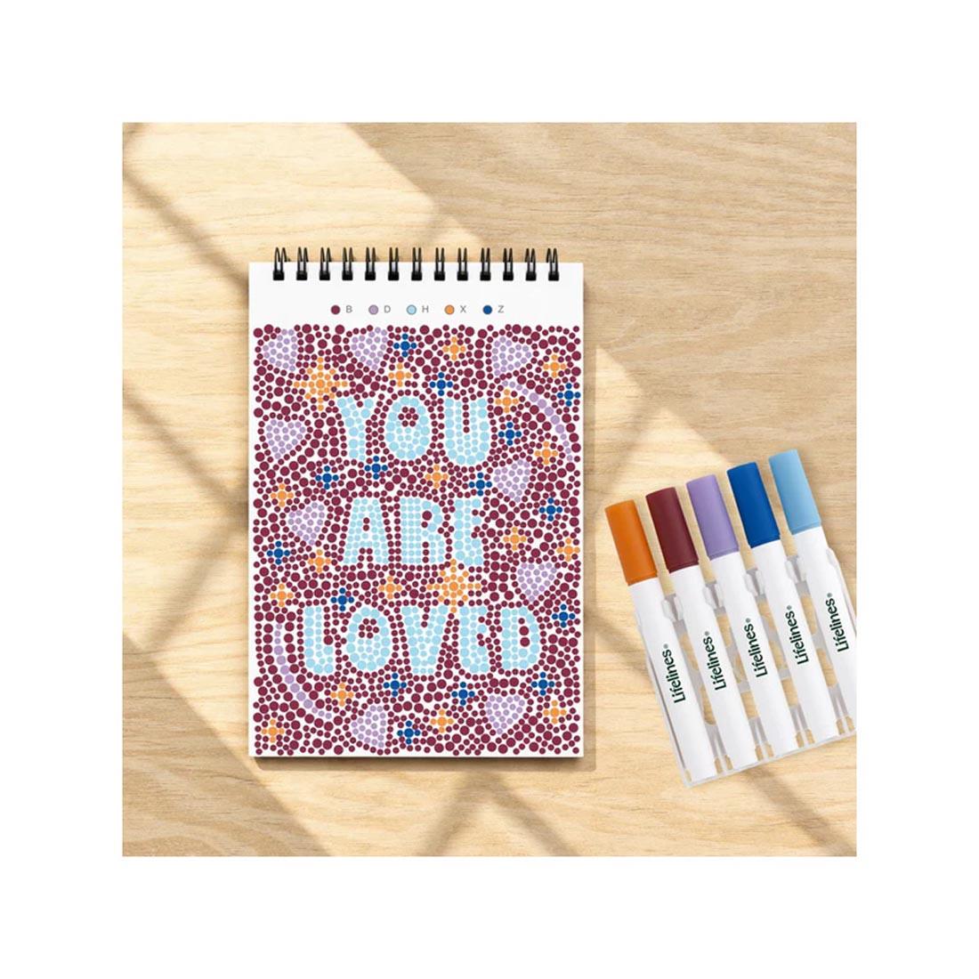 completed example of an image from Pocket Positivity Mini Dot-By-Letter FlowArt by Lifelines plus five markers