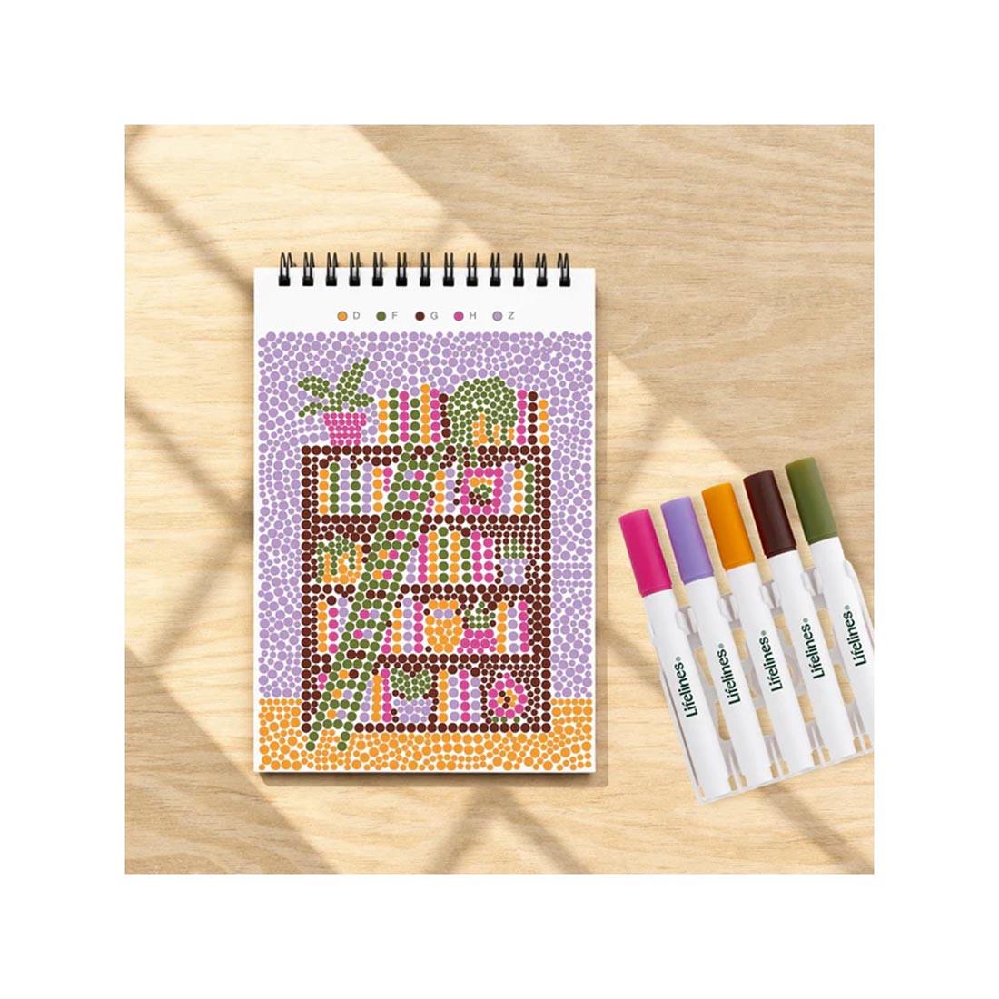 completed example of an image from Café Comforts Mini Dot-By-Letter FlowArt by Lifelines plus five markers
