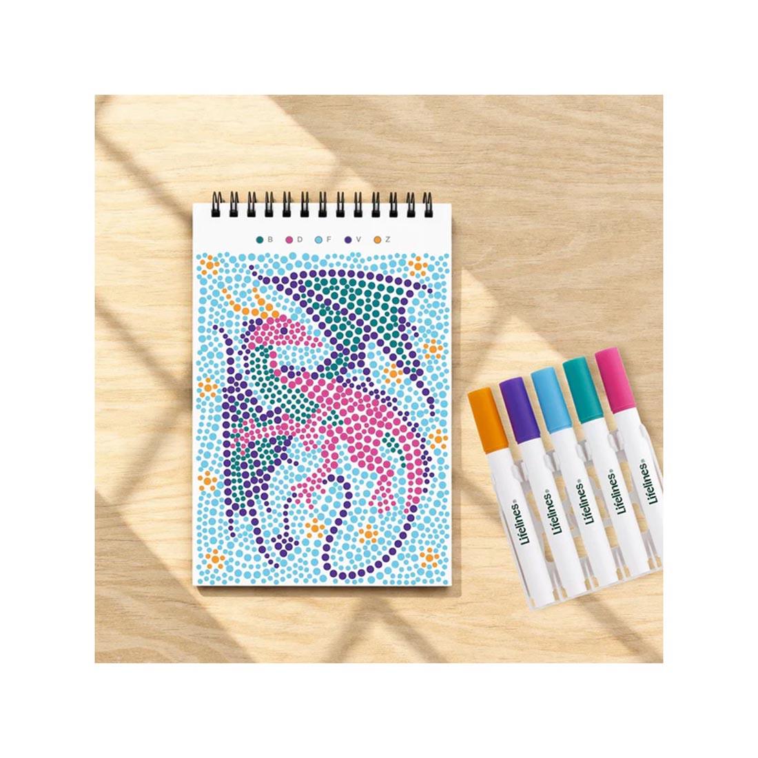completed example of an image from Enchanted Magic Mini Dot-By-Letter FlowArt by Lifelines plus five markers