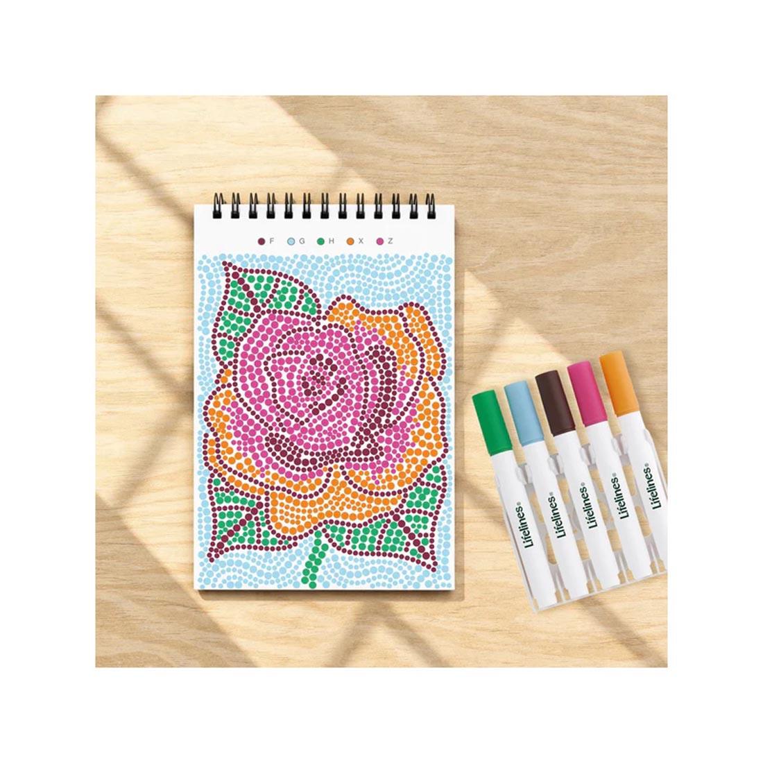 completed example of an image from Pretty Petals Mini Dot-By-Letter FlowArt by Lifelines plus five markers