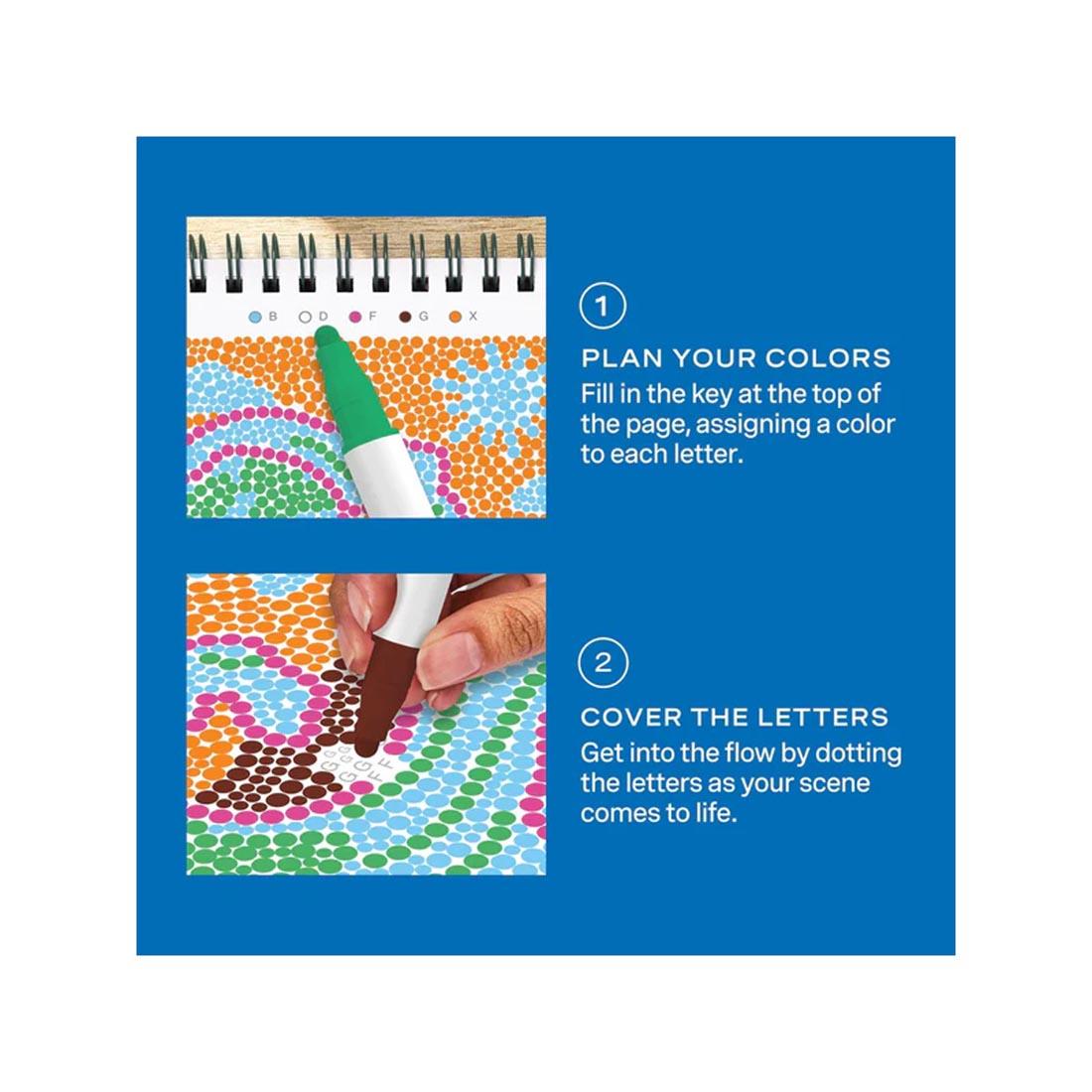 2-step infographic explaining how to use Nature's Wonders Mini Dot-By-Letter FlowArt by Lifelines