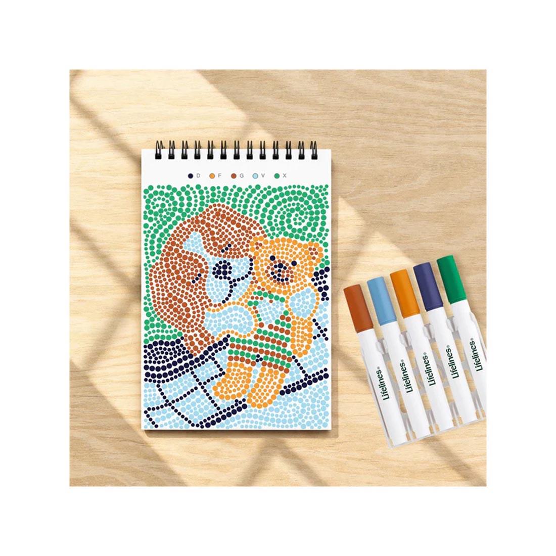 completed example of an image from Furry Friends Mini Dot-By-Letter FlowArt by Lifelines plus five markers