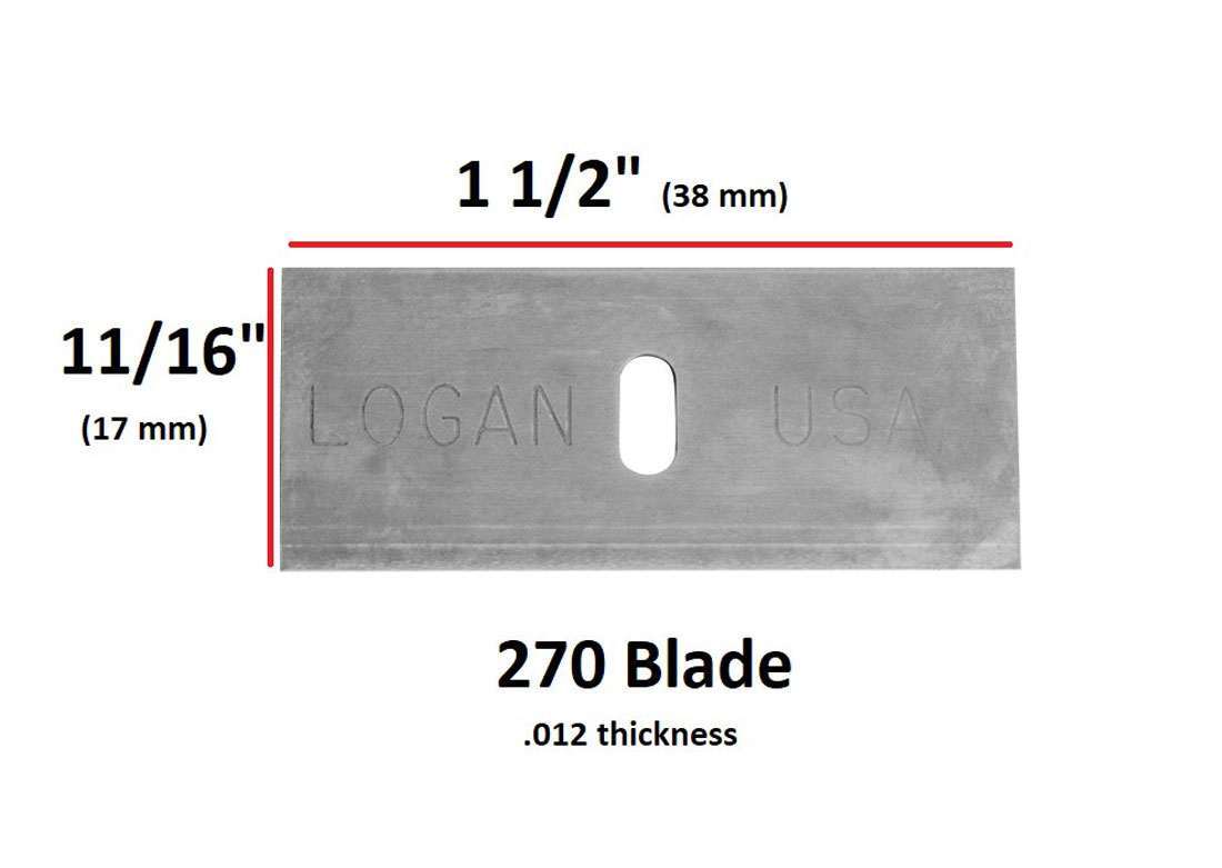 Logan 270 Mat Cutter Blade labeled with dimensions