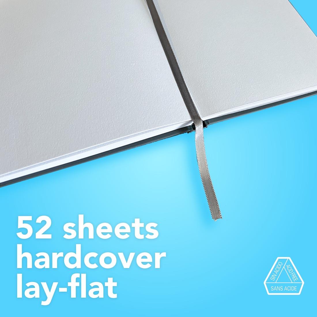 Canson Graduate Drawing Book laying open plus text 52 sheets hardcover lay-flat; Acid-Free symbol in 3 languages