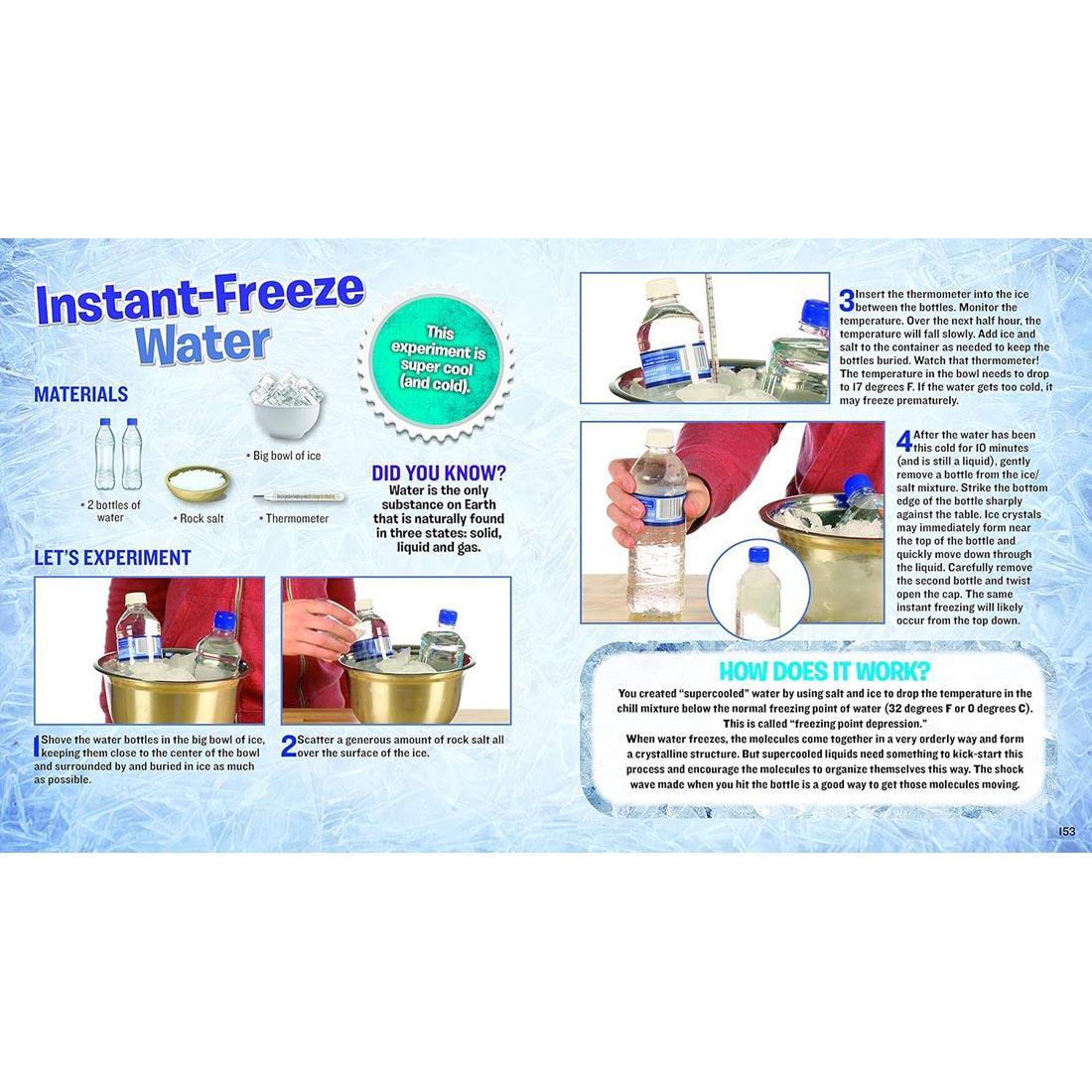 sample pages from Smithsonian 10-Minute Science Experiments, showing Instant Freeze Water experiment