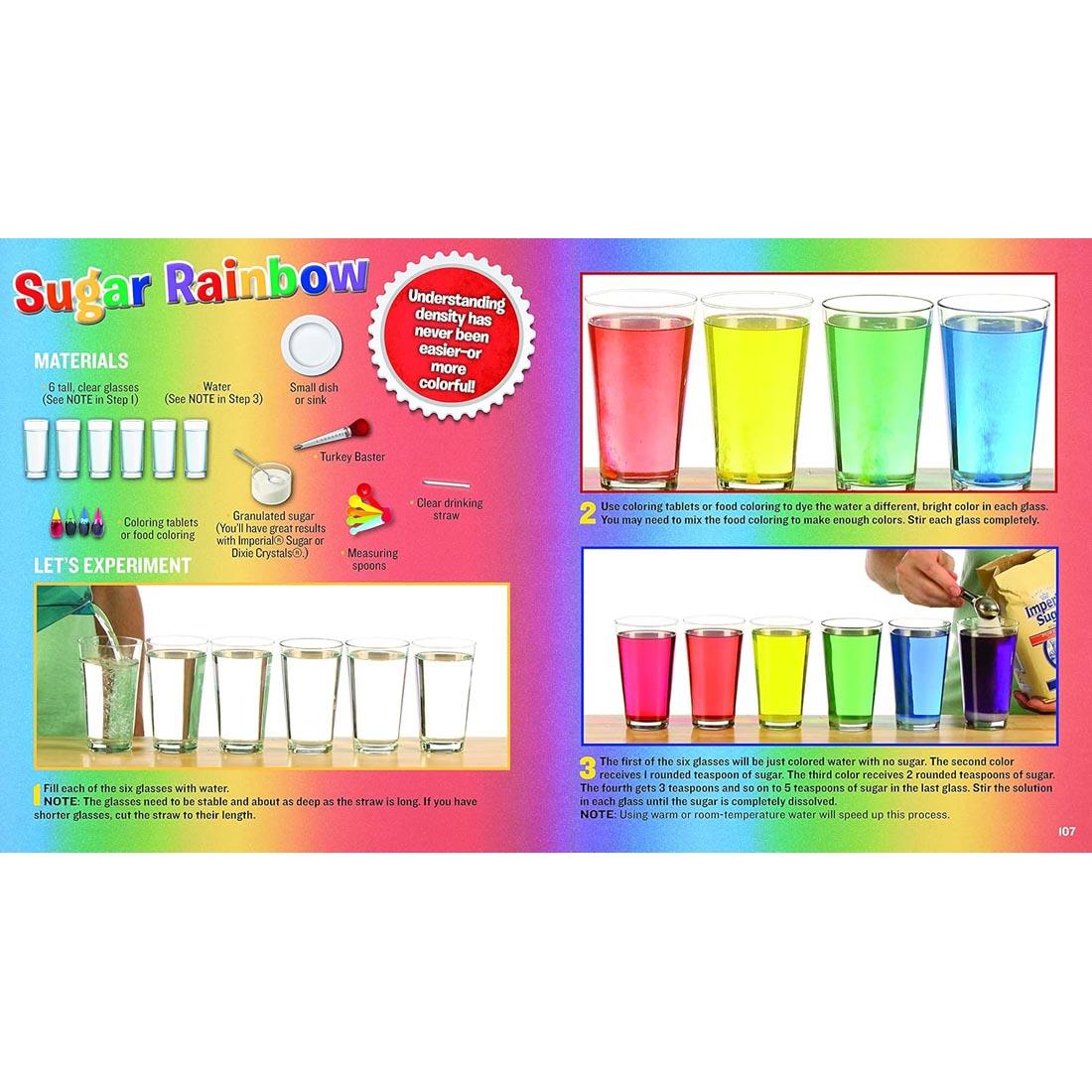 sample pages from Smithsonian 10-Minute Science Experiments, showing sugar rainbow experiment