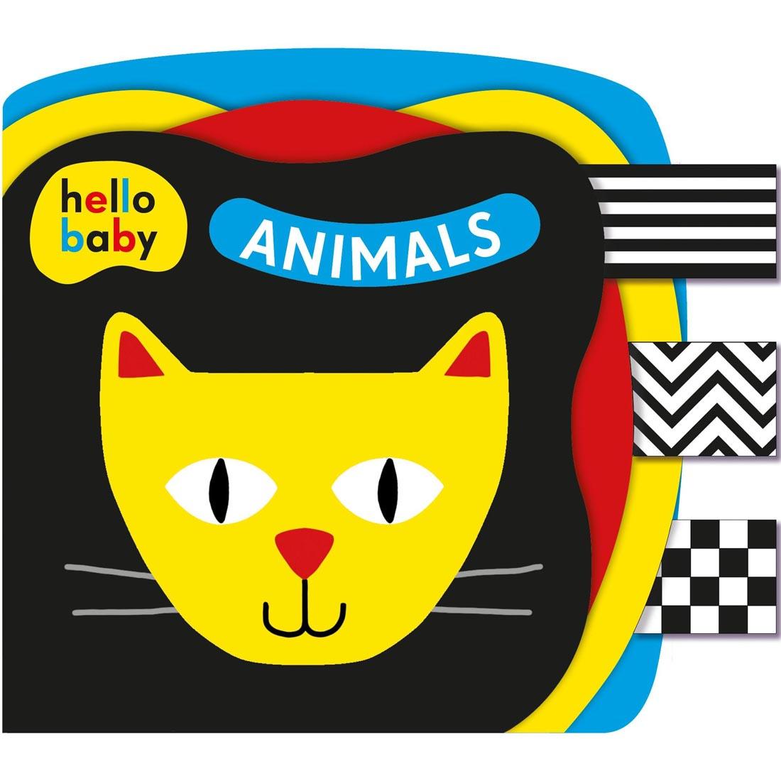 front cover of Animals Hello Baby Board Book, showing several tags extending from pages