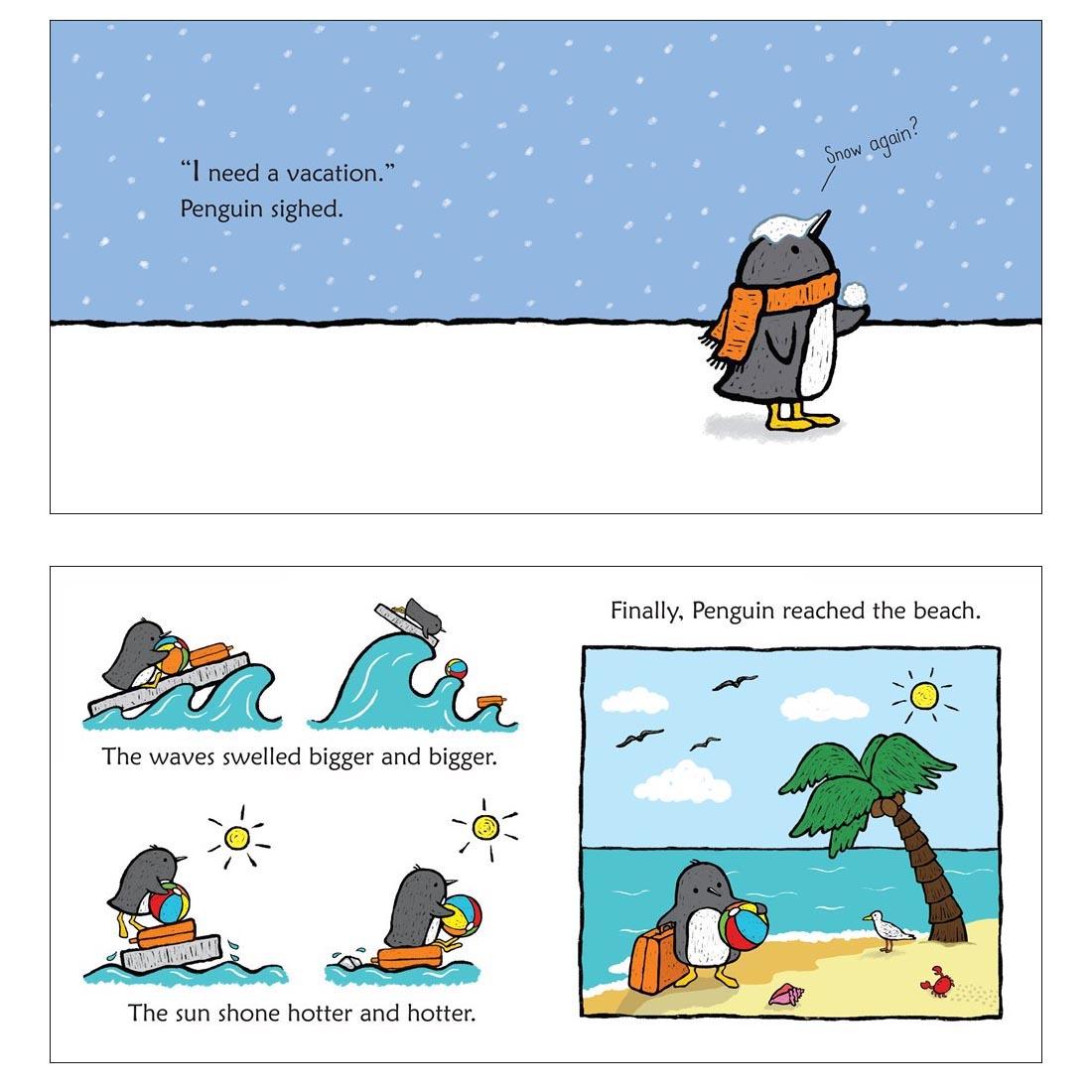 sample pages from Penguin On Vacation Board Book