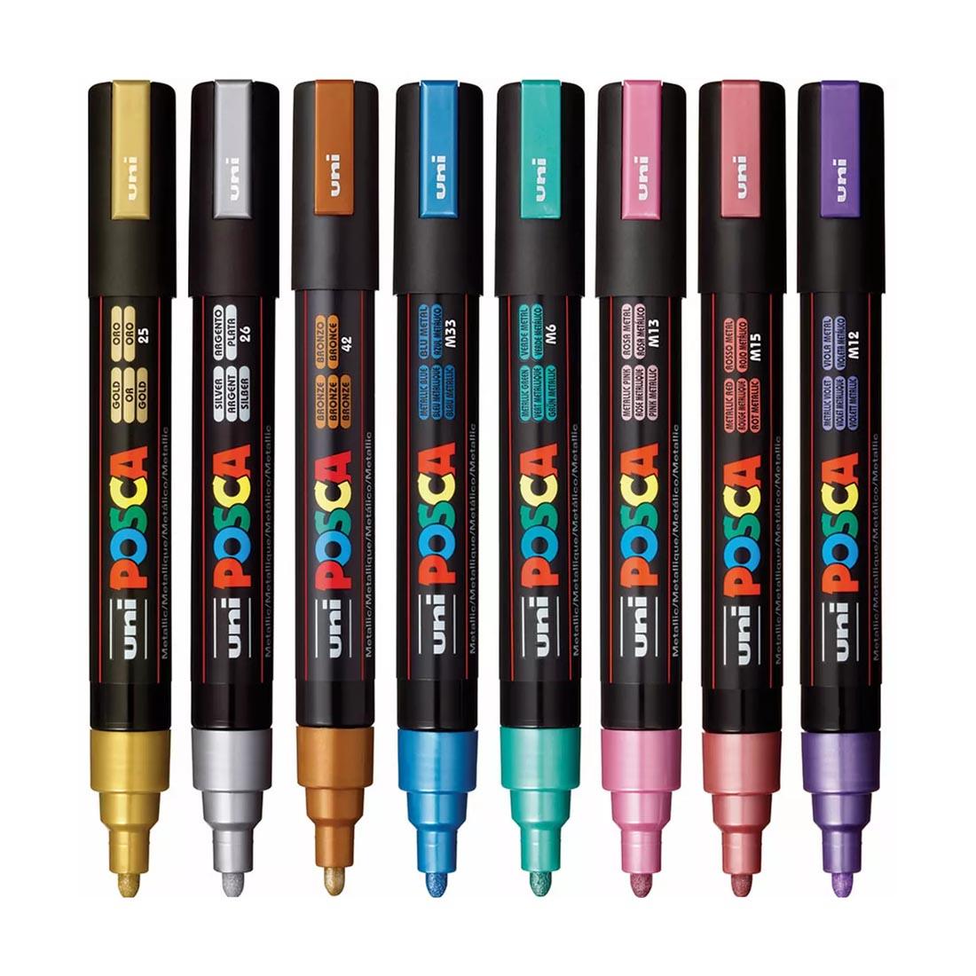 Posca Medium Point 8-Color Metallic Paint Marker Set
