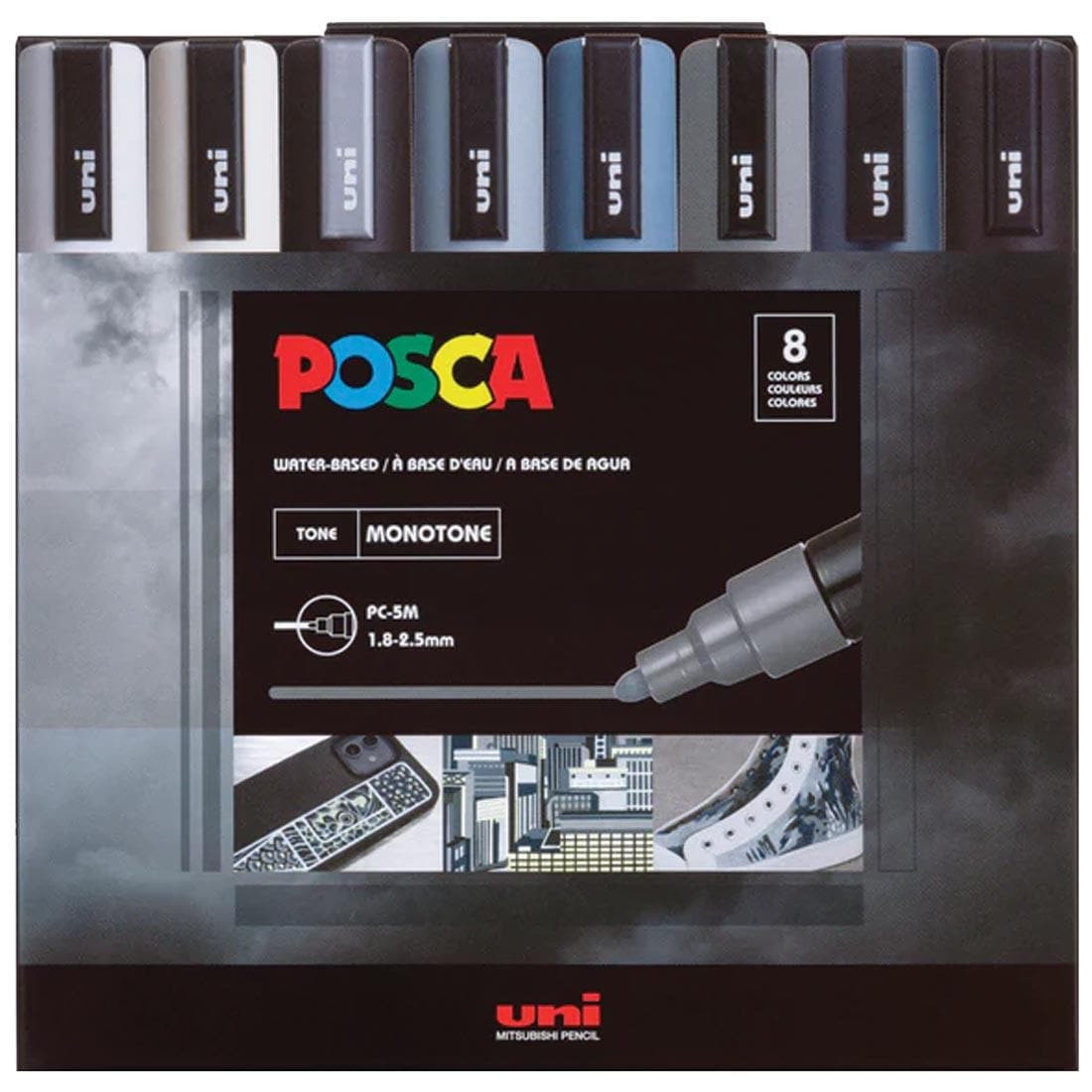 Posca Medium Point 8-Color Monotone Paint Marker Set