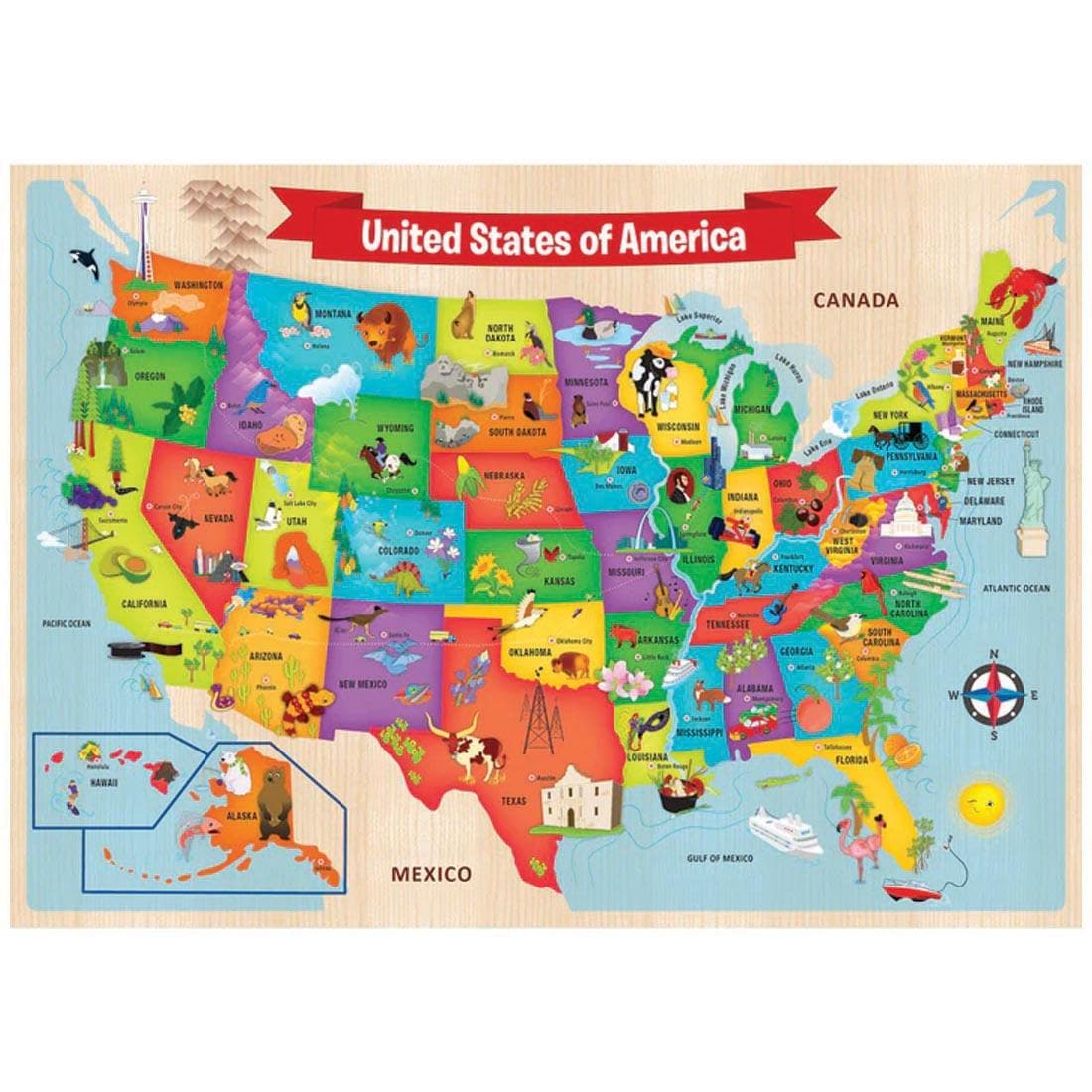 USA Map State Shaped 44-Piece Wooden Puzzle By MasterPieces
