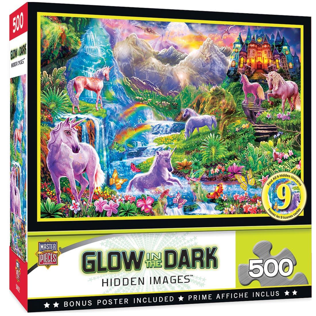 Hidden Images Series Glow In The Dark Unicorns Retreat 500-Piece Puzzle by MasterPieces