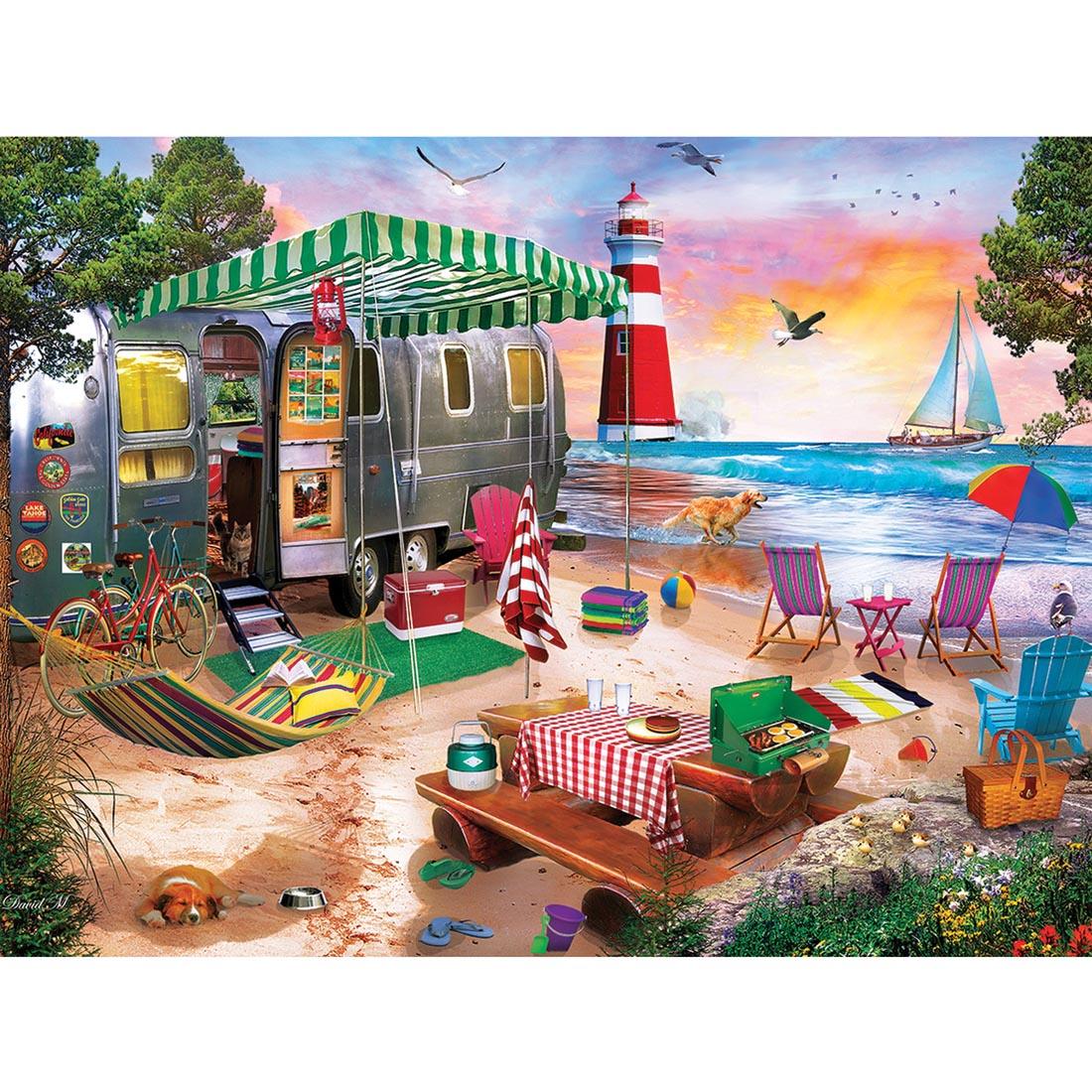 Paradise Beach Series Oceanside Camping 550-Piece Puzzle by MasterPieces