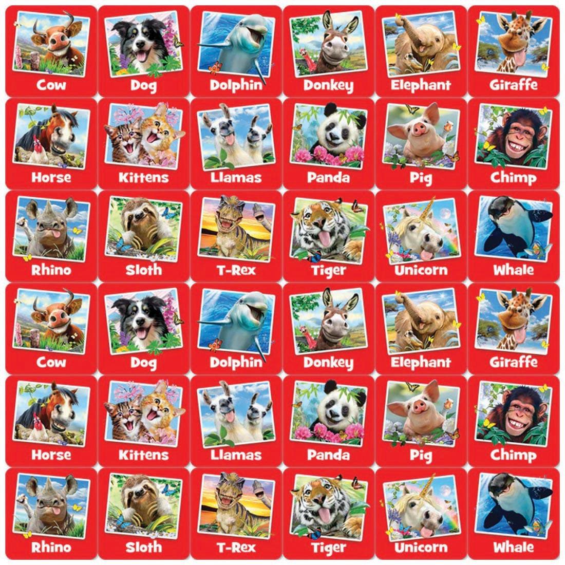 animal tiles from the Selfies Matching Game By MasterPieces