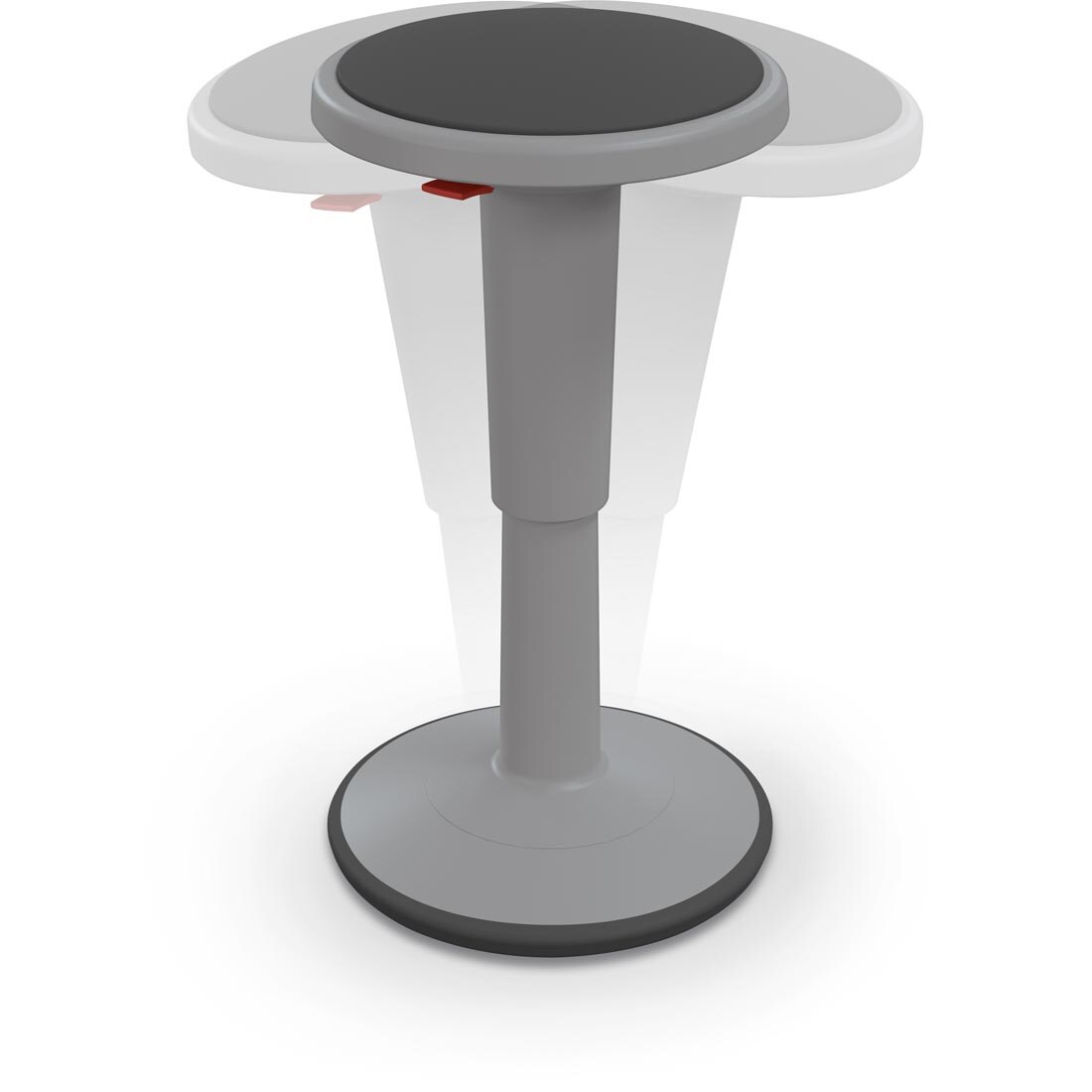 Cool Grey MooreCo Hierarchy Tall Grow Stool with action indicators to show how it can wobble