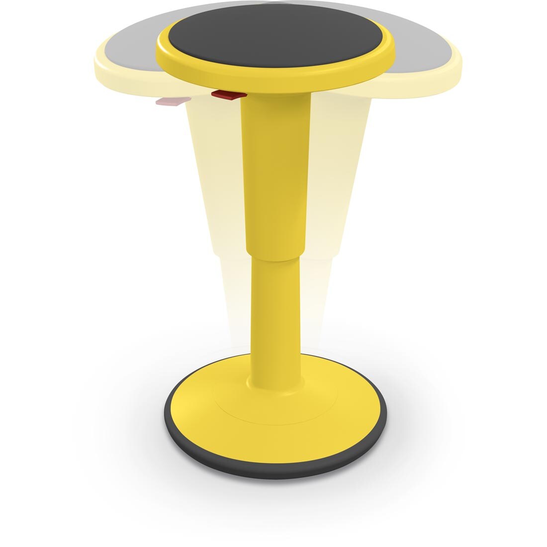 Yellow MooreCo Hierarchy Tall Grow Stool with action indicators to show how it can wobble