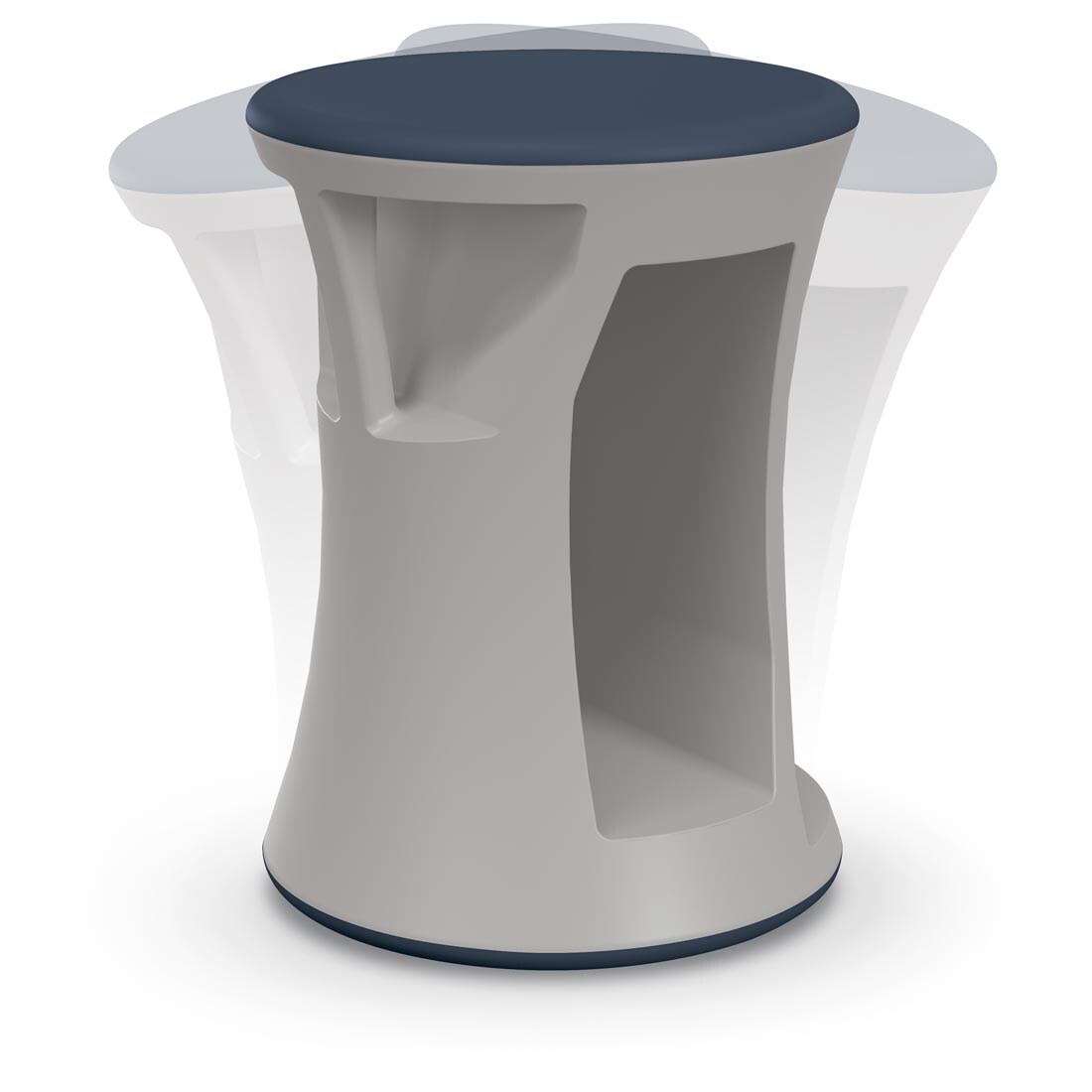 Navy MooreCo Hierarchy Flipz Stool with motion indicators to show how it can wobble