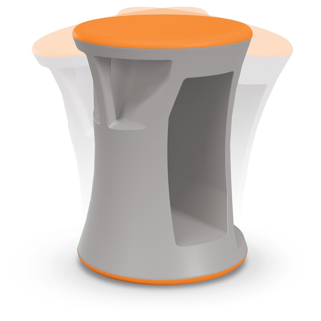 Orange MooreCo Hierarchy Flipz Stool with motion indicators to show how it can wobble