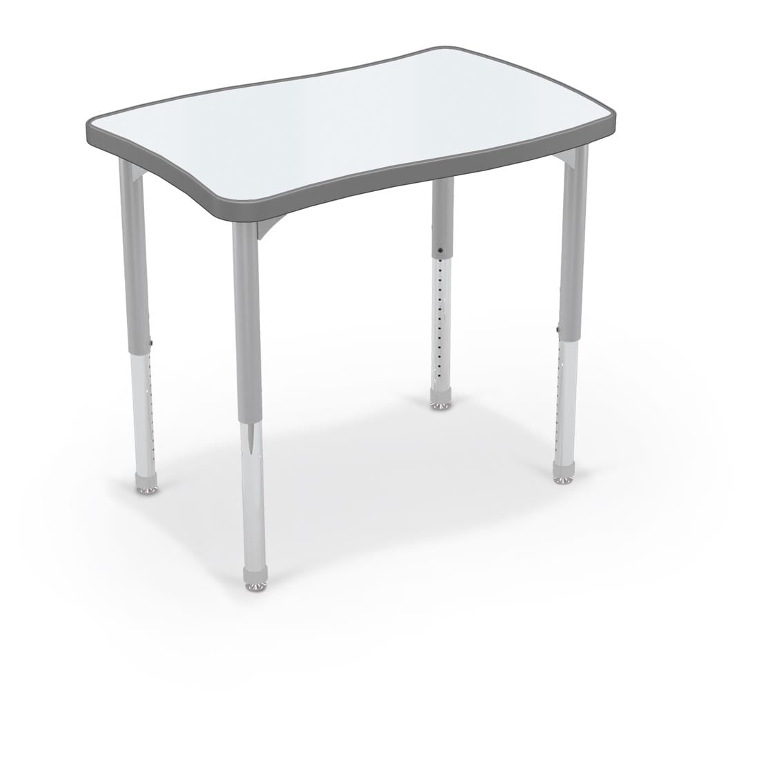 MooreCo Hierarchy Creator Wavy Rectangle Desk With Porcelain Steel Top And Platinum Legs