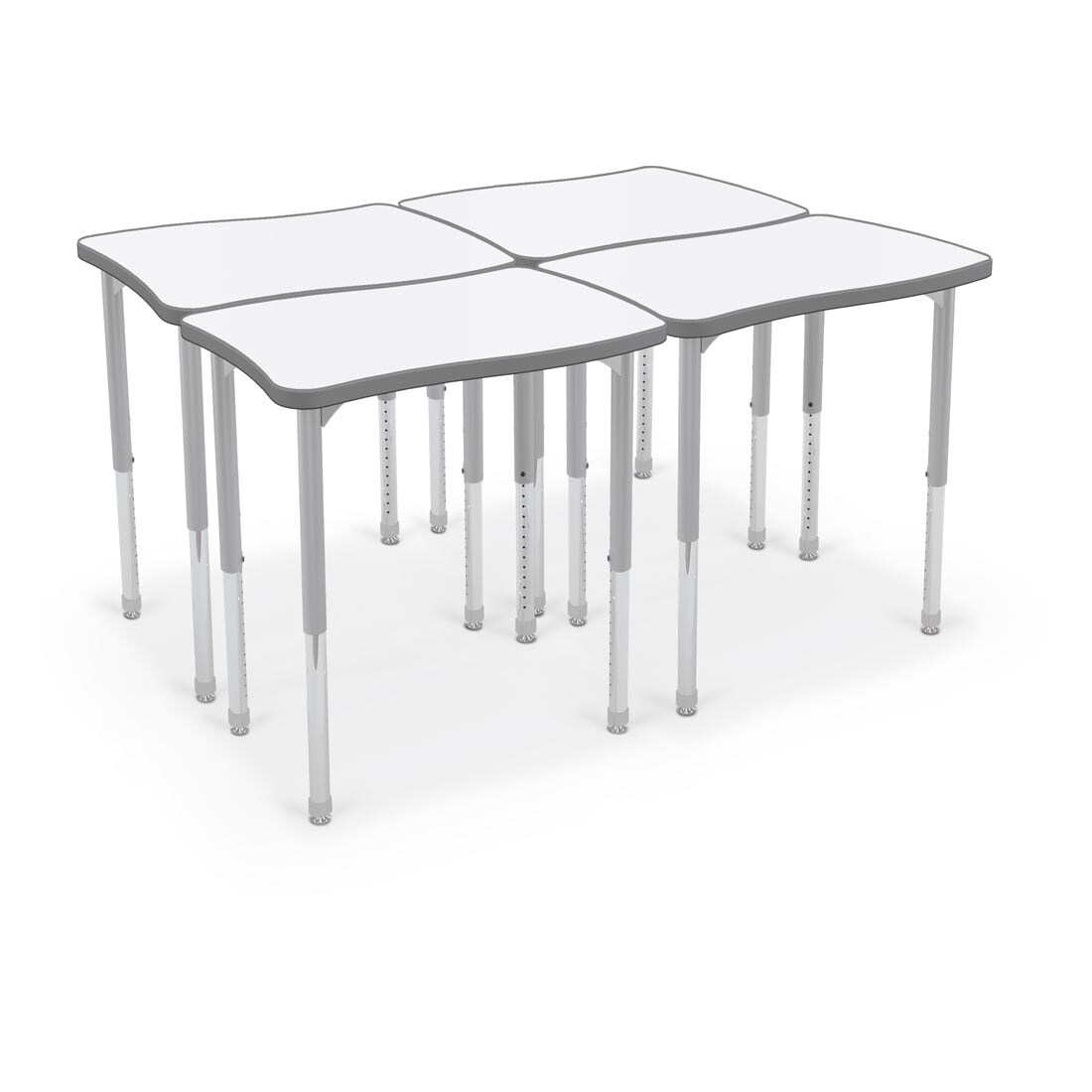 4 MooreCo Hierarchy Creator Wavy Rectangle Desks With Porcelain Steel Top And Platinum Legs