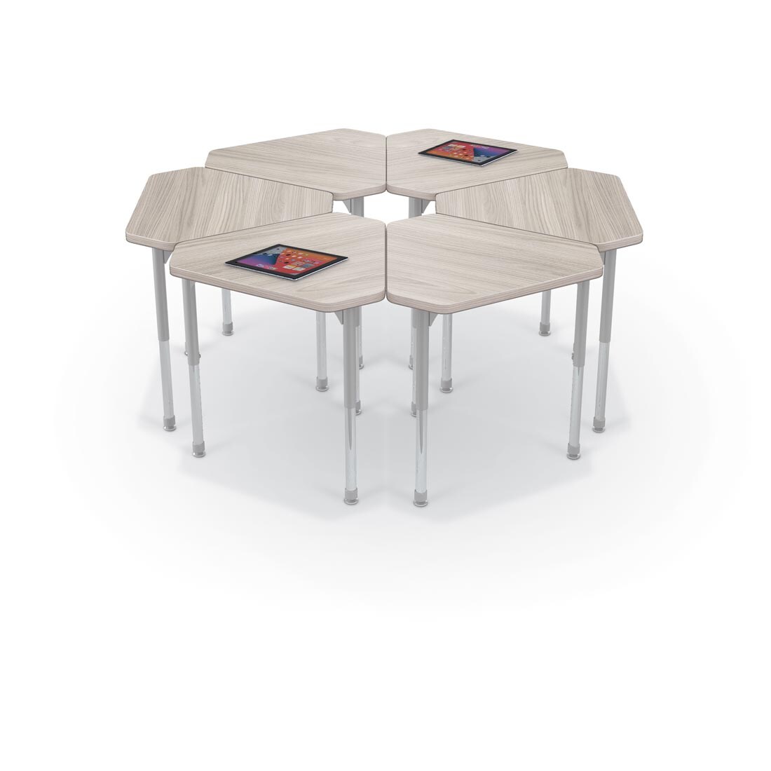 6 Grey Elm MooreCo Hierarchy Small Monroe Desks, two with tablets on top