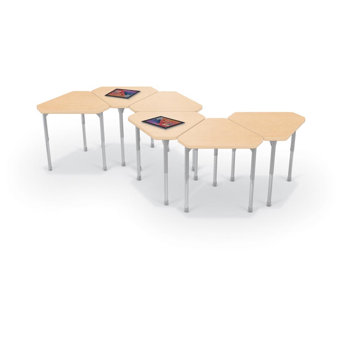 6 Fusion Maple MooreCo Hierarchy Small Monroe Desks, two with tablets on top