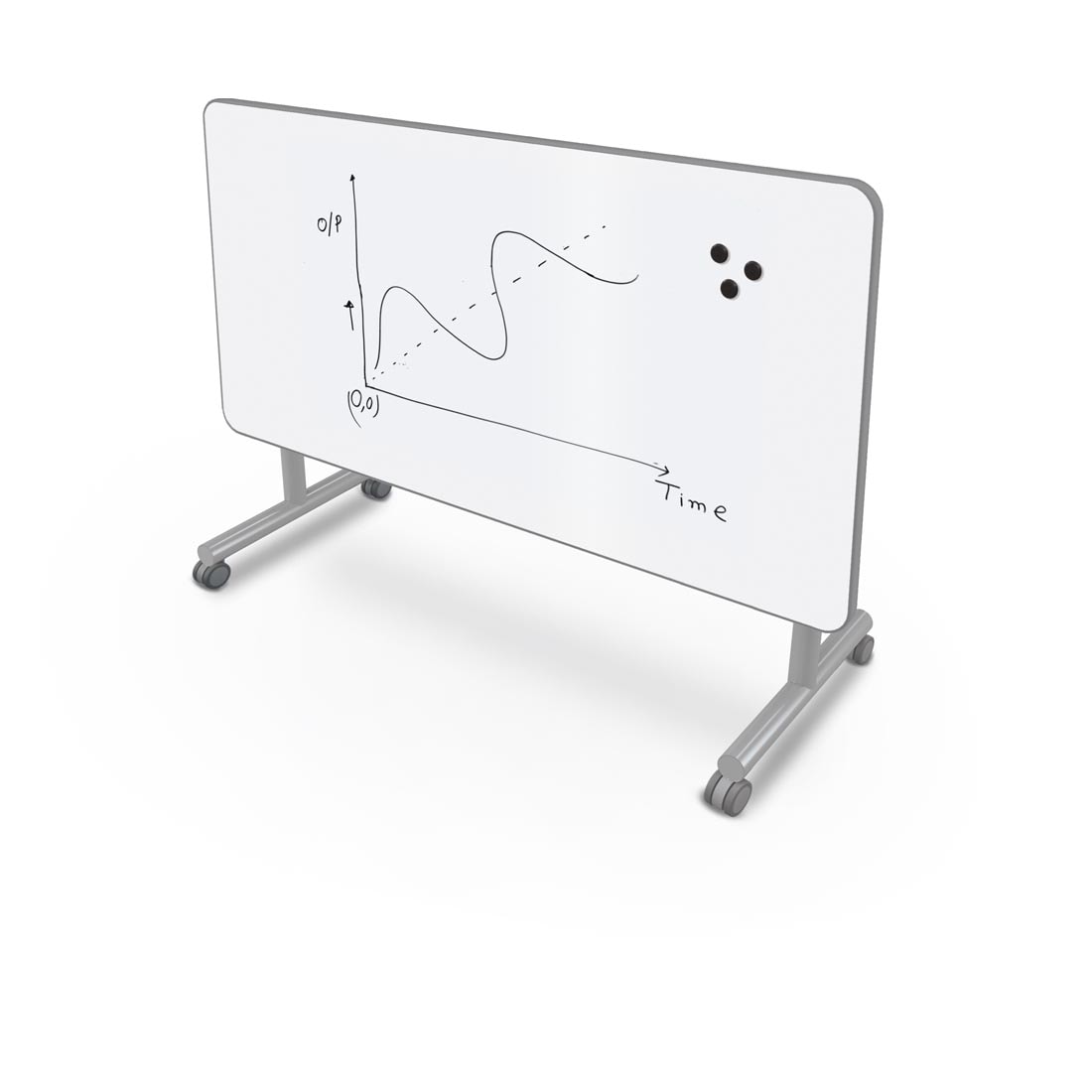 Porcelain Steel MooreCo Inklud Flip Top Table With T-Leg in vertical position with 3 round magnets and dry-erase drawing