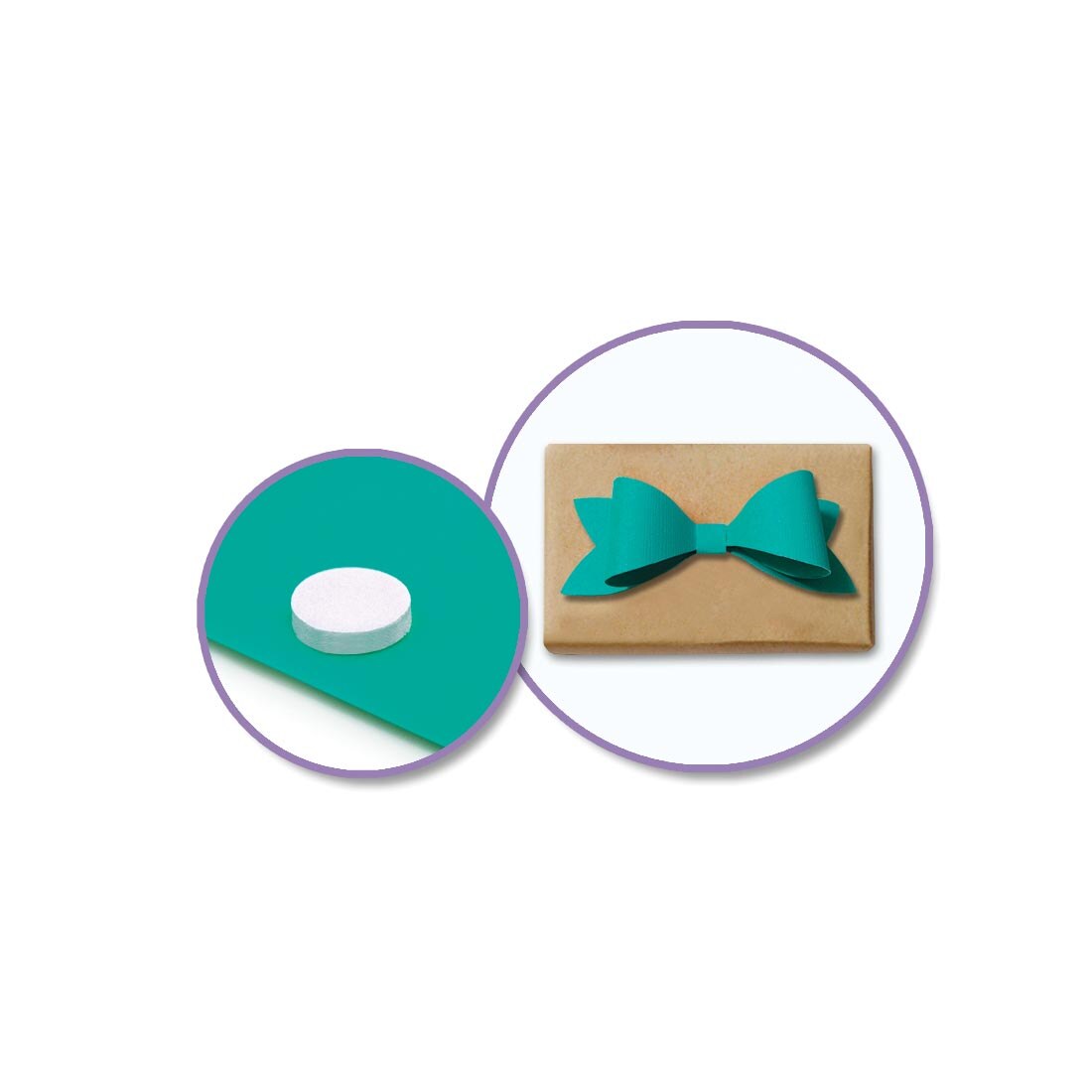 an example of using a 3D Pop-Dot Adhesive to make a bow stand up on a package