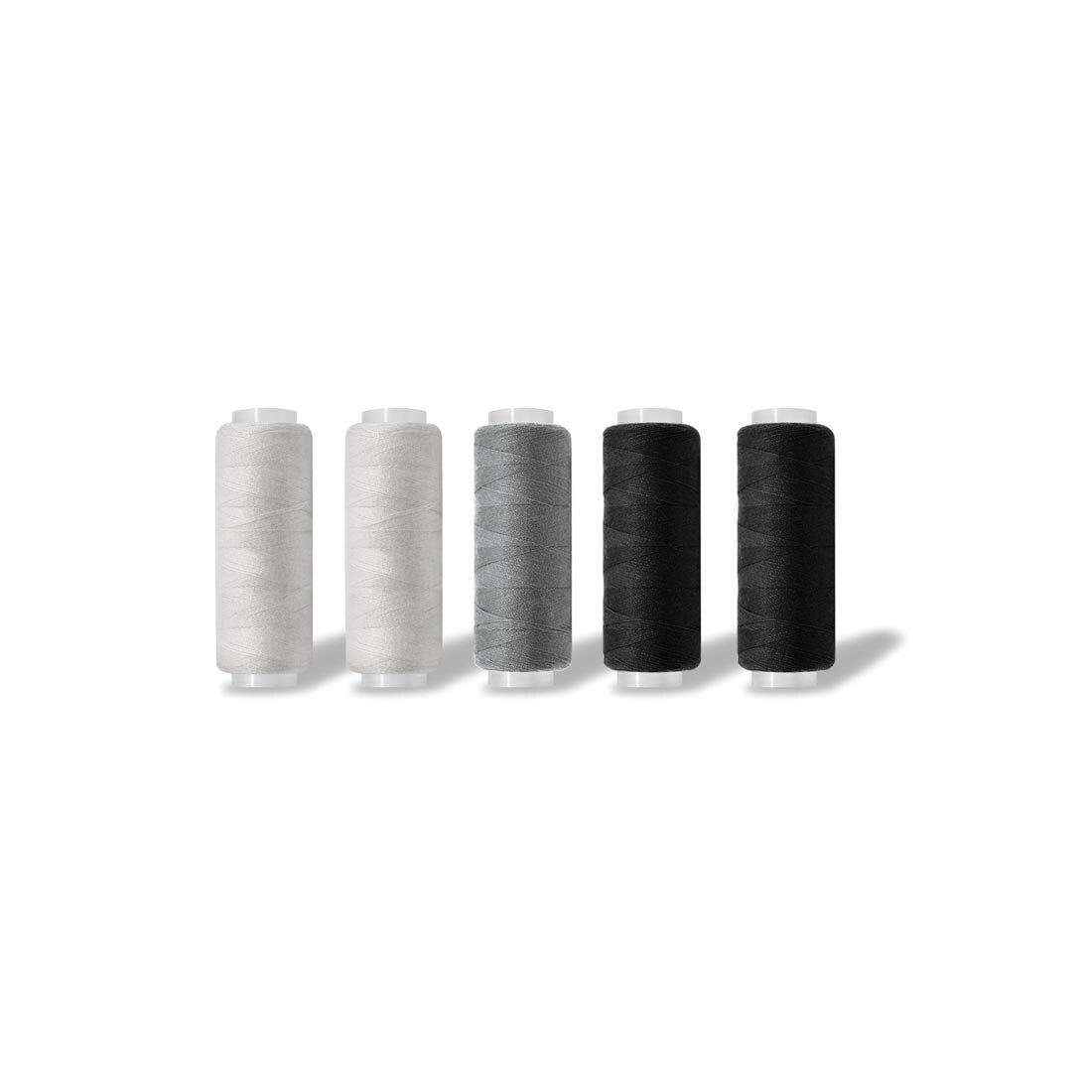 two spools of white and black plus a gray spool of Sewing Thread by Needle Crafters