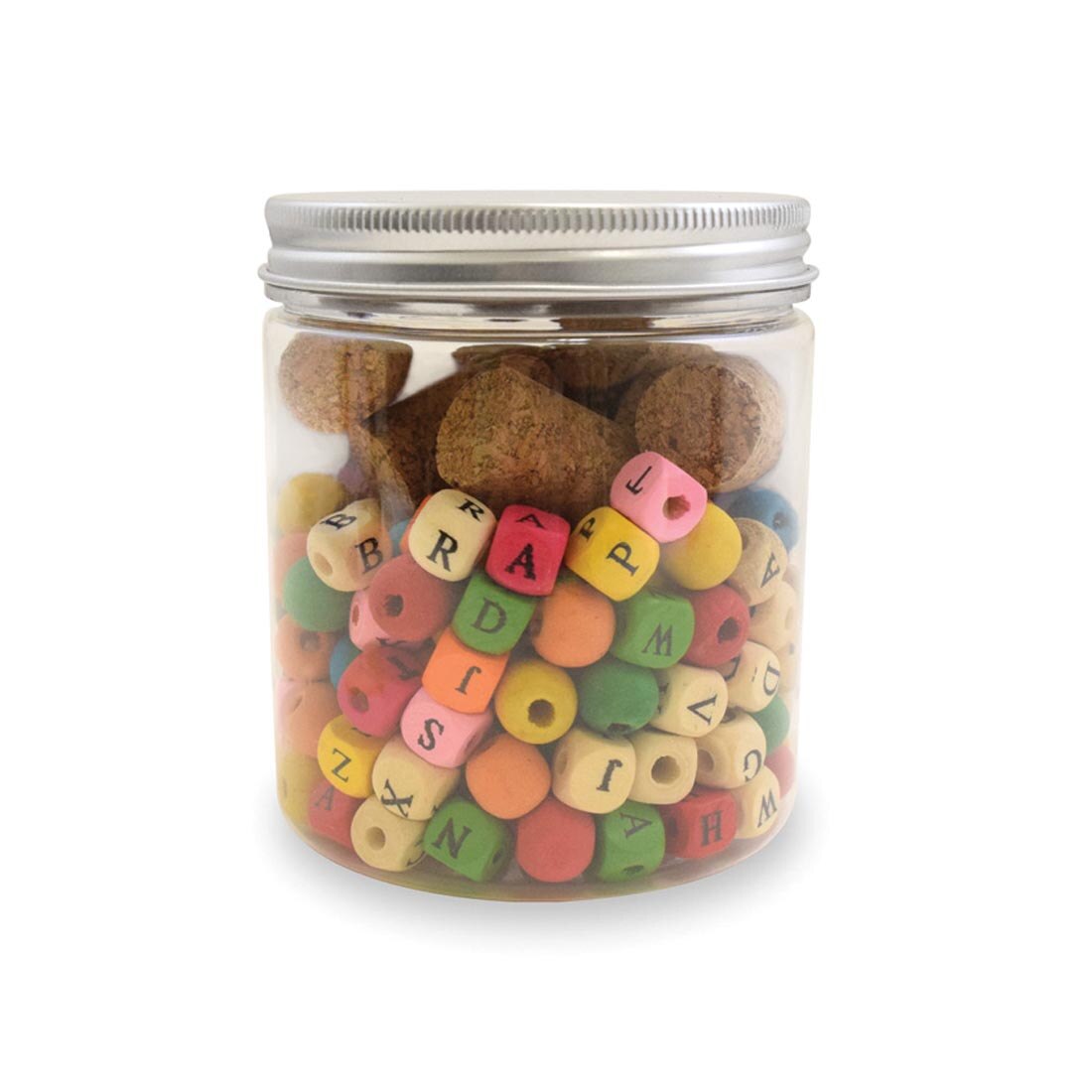 Storage Jar in use, holding colored beads and cork stoppers