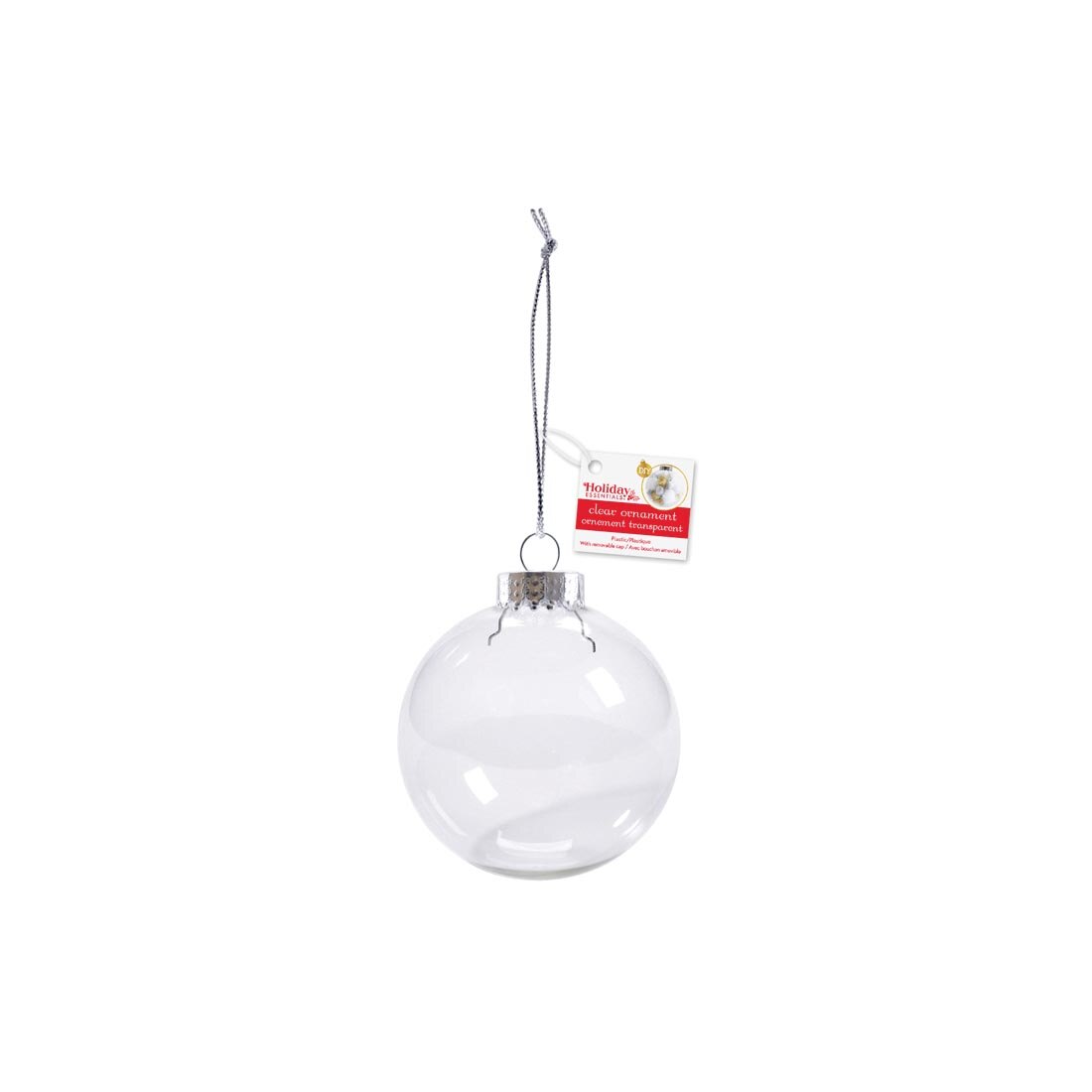 Round Clear Plastic Ornament with string and tag