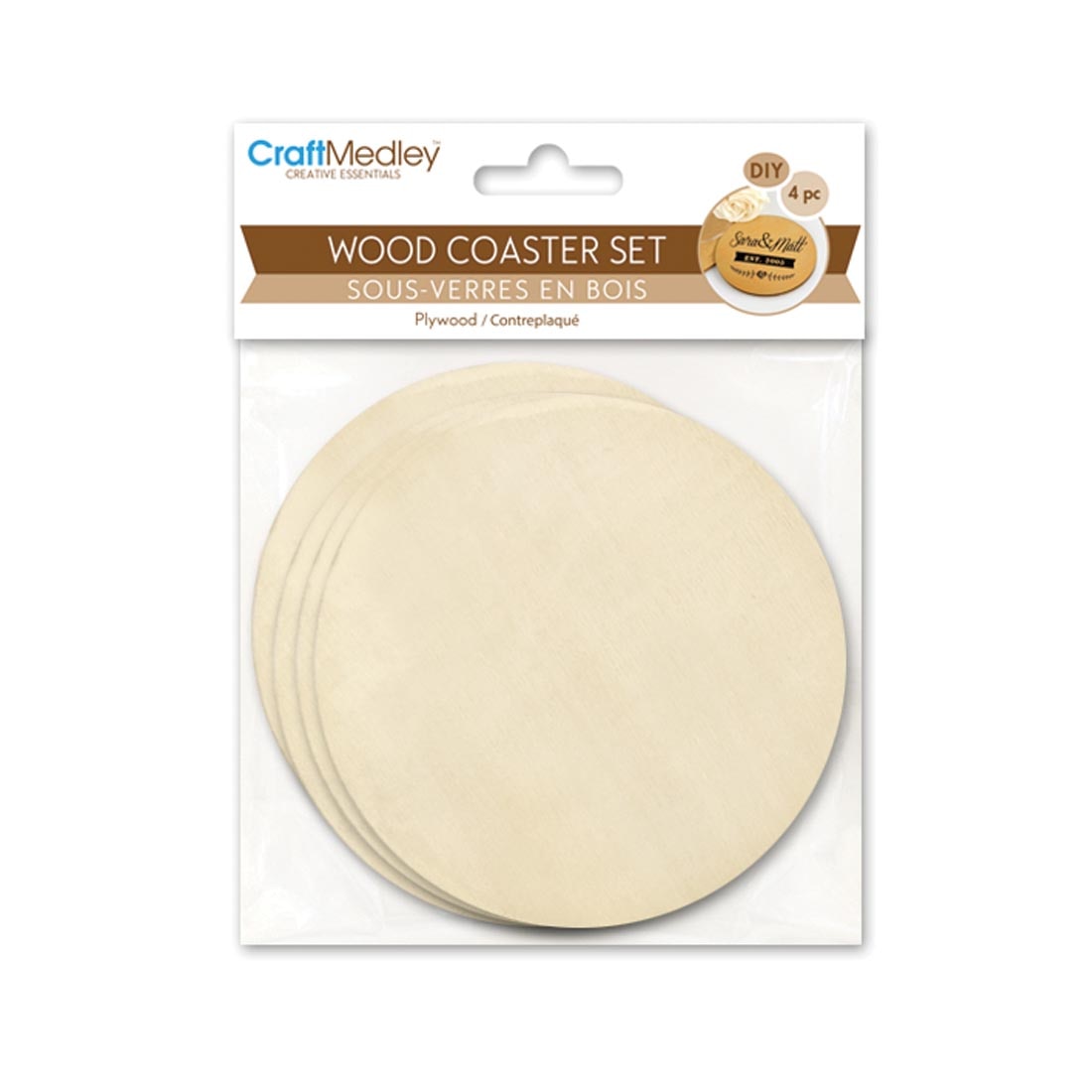 Craft Medley Round Wood Coasters 4-Piece Set