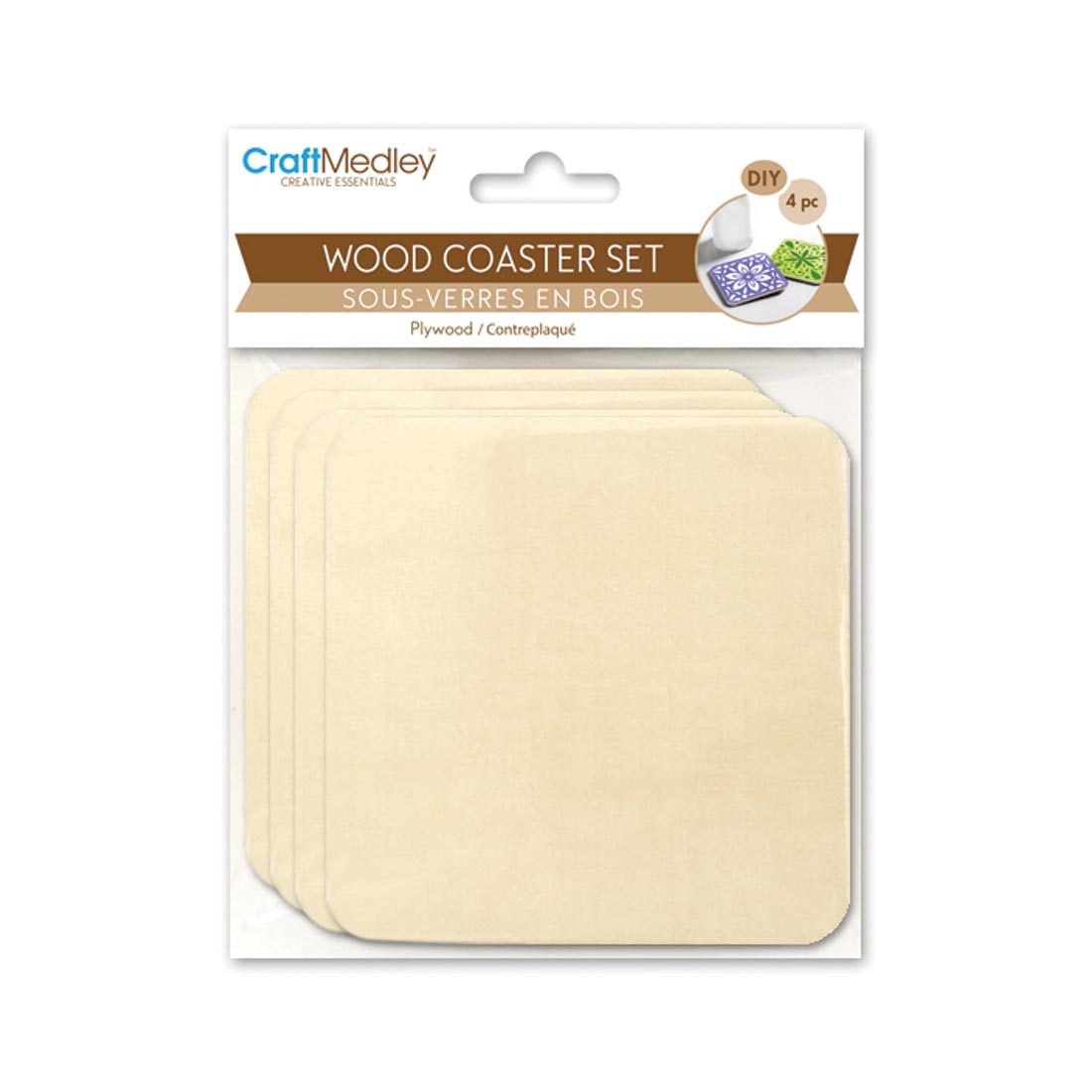 Craft Medley Square Wood Coaster 4-Piece Set