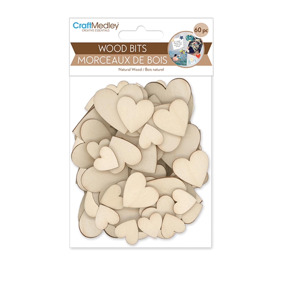 Craft Medley Wood Bits Hearts 60-Count Assortment