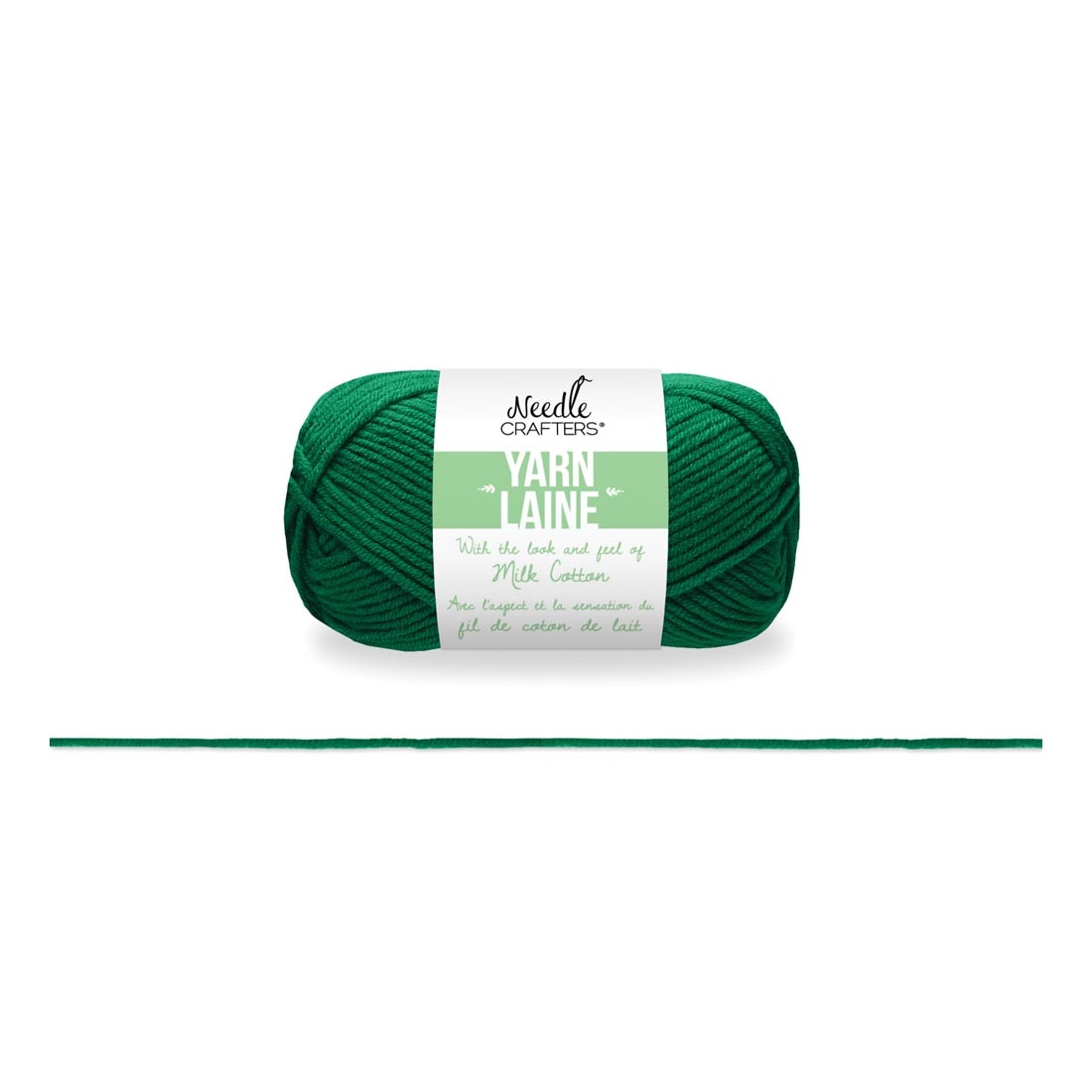 skein of Hunter Green Acrylic Yarn by Needle Crafters plus a closeup of a length of yarn