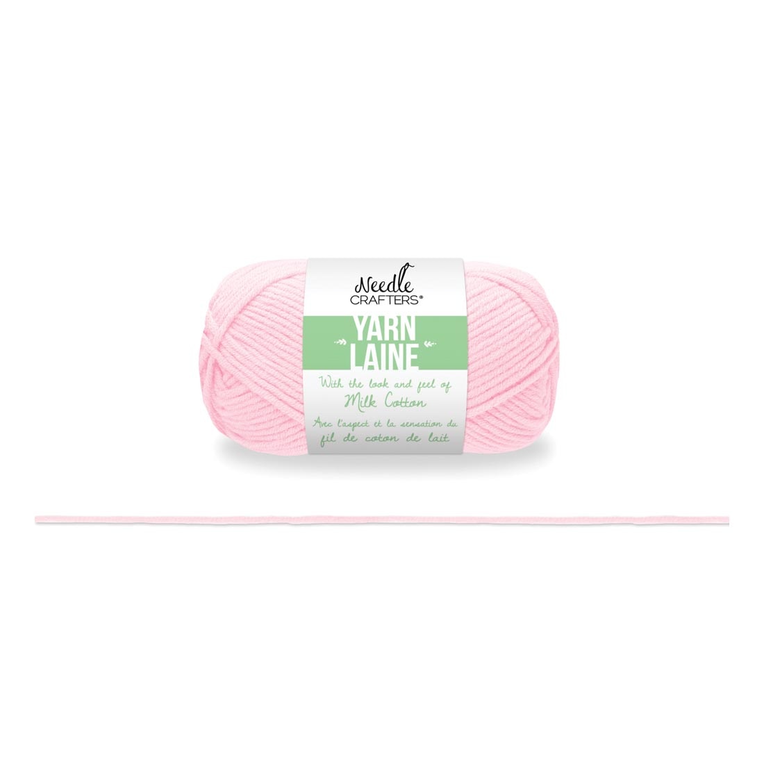 skein of Light Pink Acrylic Yarn by Needle Crafters plus a closeup of a length of yarn