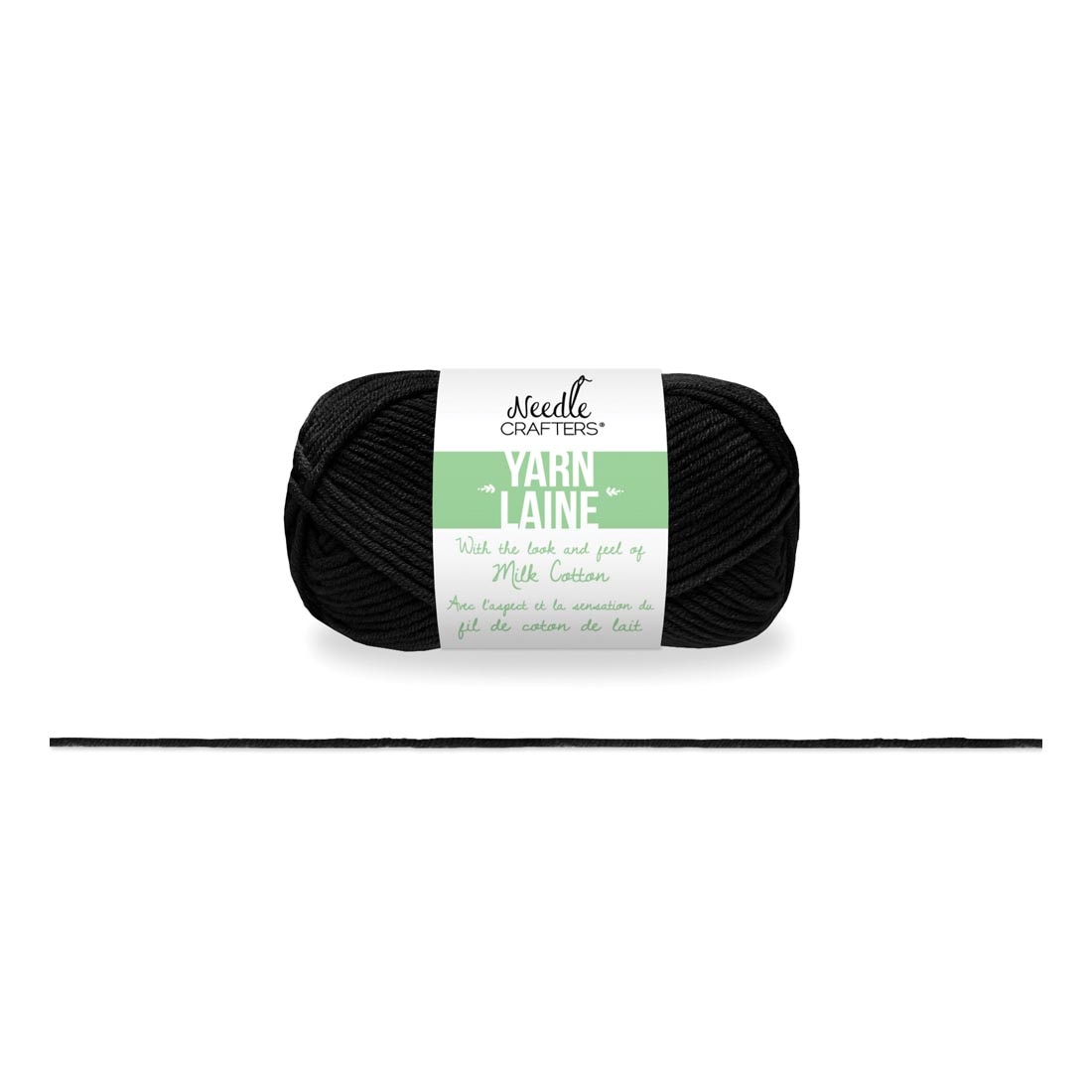 skein of Black Acrylic Yarn by Needle Crafters plus a closeup of a length of yarn