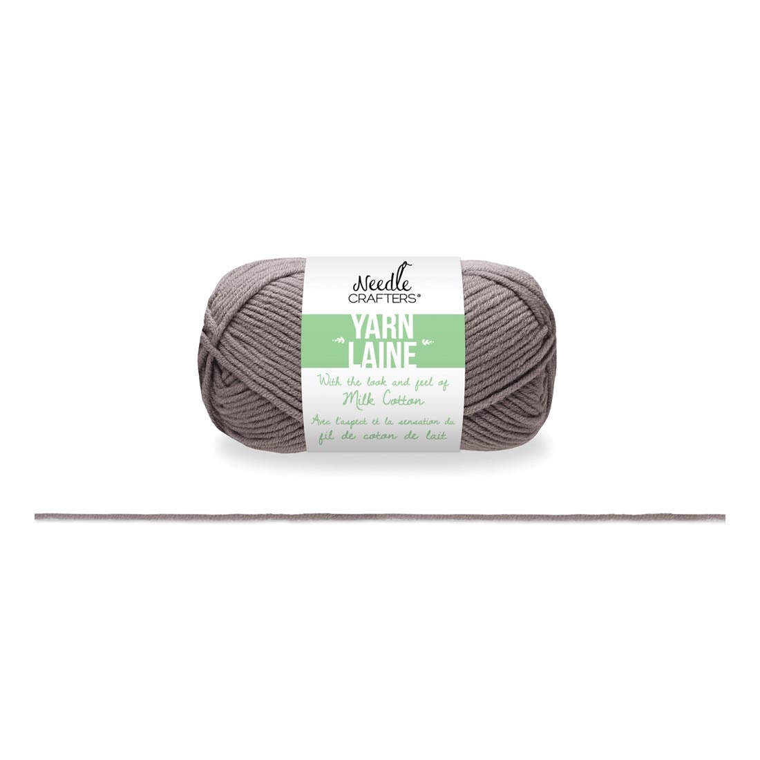 skein of Smoke Grey Acrylic Yarn by Needle Crafters plus a closeup of a length of yarn