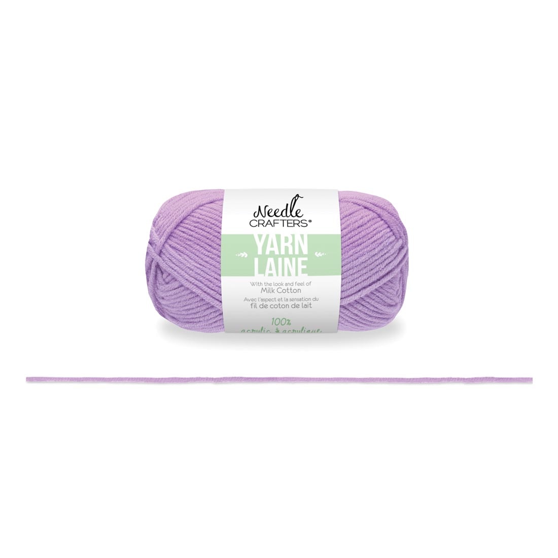 skein of Lilac Acrylic Yarn by Needle Crafters plus a closeup of a length of yarn
