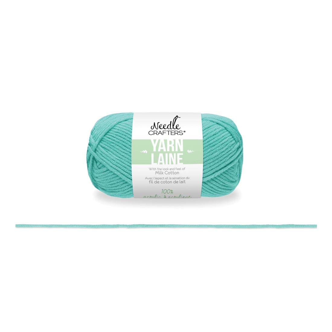 skein of Seafoam Acrylic Yarn by Needle Crafters plus a closeup of a length of yarn