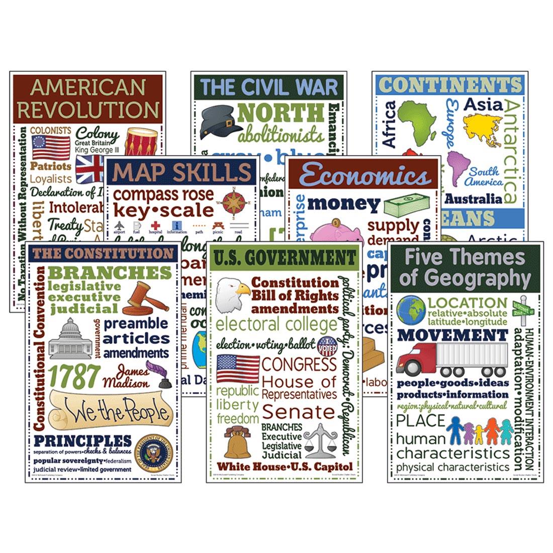 Set of 8 posters called Social Studies Chatter Charts