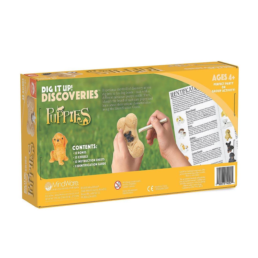 back of package of Dig It Up! Discoveries Puppies By Mindware
