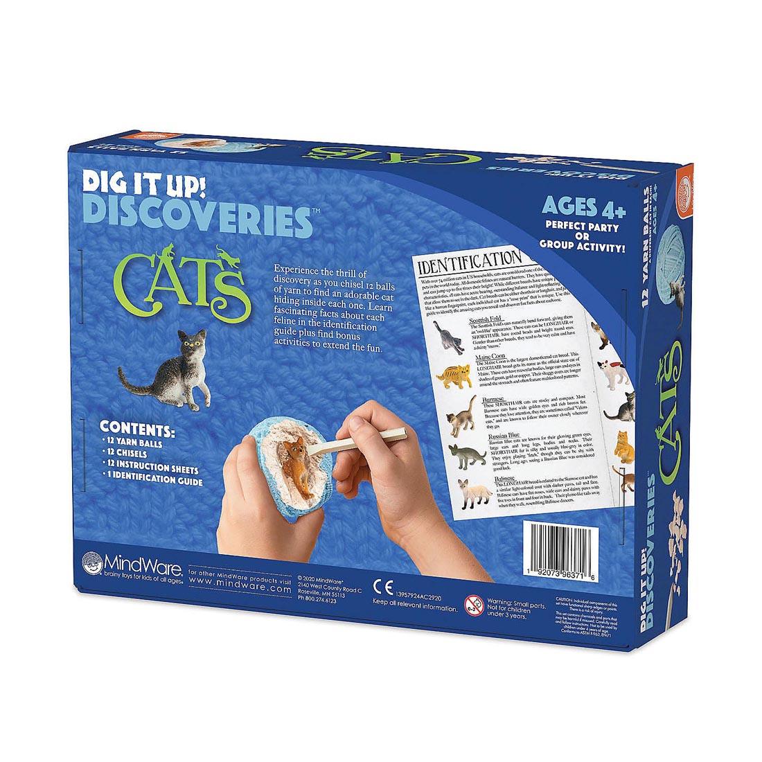 back of package of the Dig It Up! Discoveries Cats By Mindware