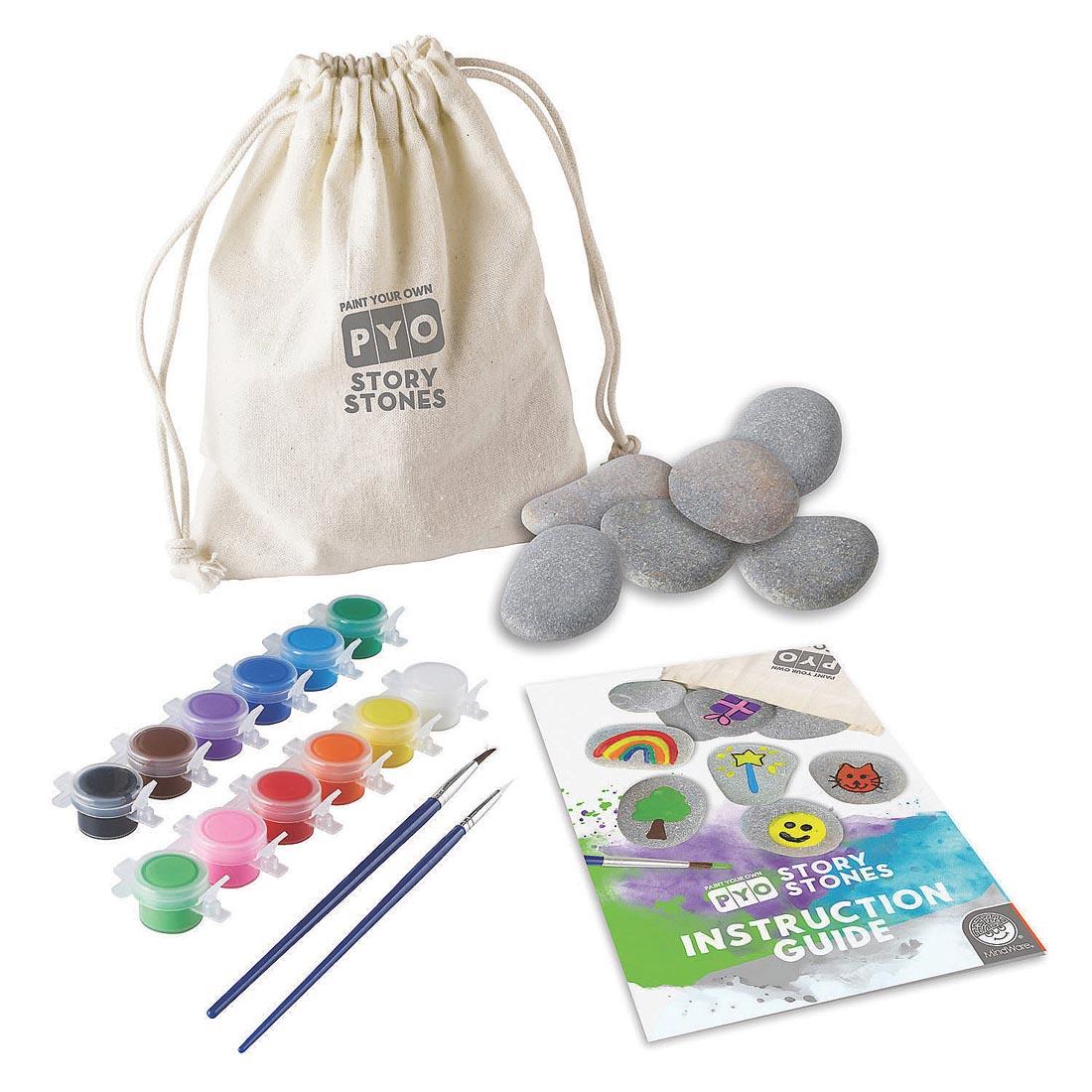 Components of the Paint Your Own Story Stones Kit