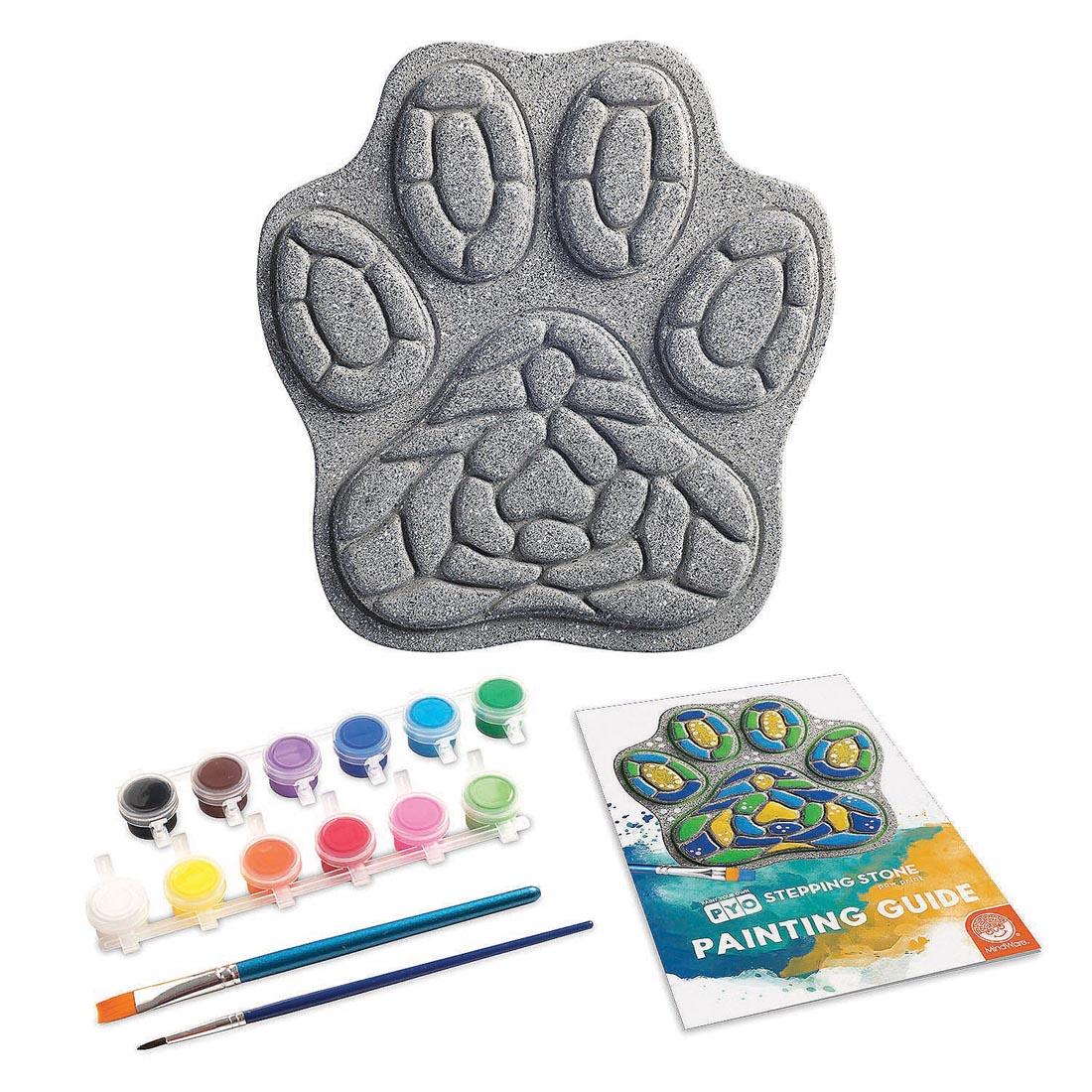 Components of the Paint Your Own Stepping Stone Paw Print Kit