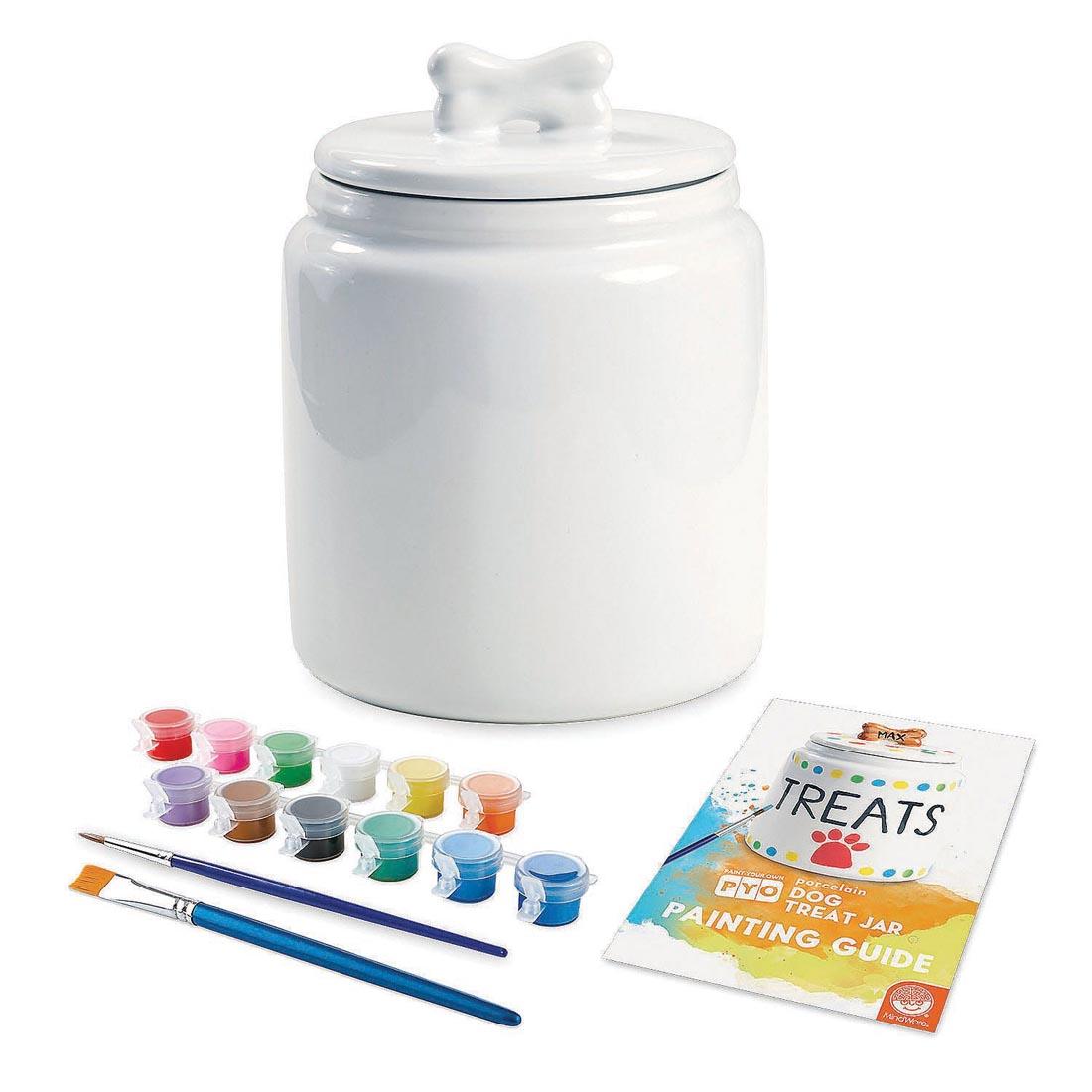 Components of the Paint Your Own Porcelain Dog Treat Jar Kit